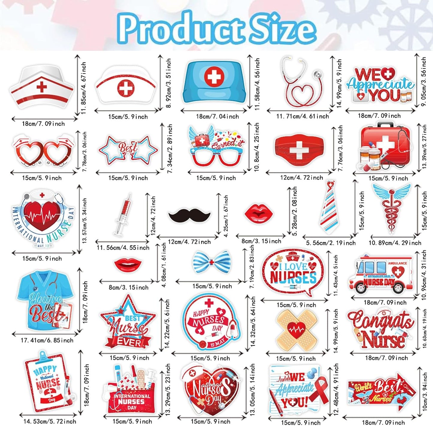 30 PCS Nurse's Day Photo Booth Props with Stick, DIY Thank You Nurses Medical Selfie Picture Props, Medical Nursing Party Decorations Nurse School Graduation Supplies BST220