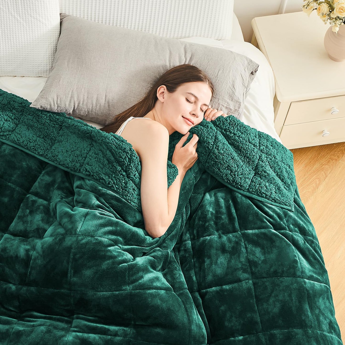 Cottonblue Sherpa Fleece Weighted Blanket for Adults 15 lbs 48x72in Soft | Cozy Flannel Weighted Throw Blankets Full Size for Calming Sleeping Relaxing, Warm Fuzzy Bed Sofa Heavy Blanket Washable,Grey BST202