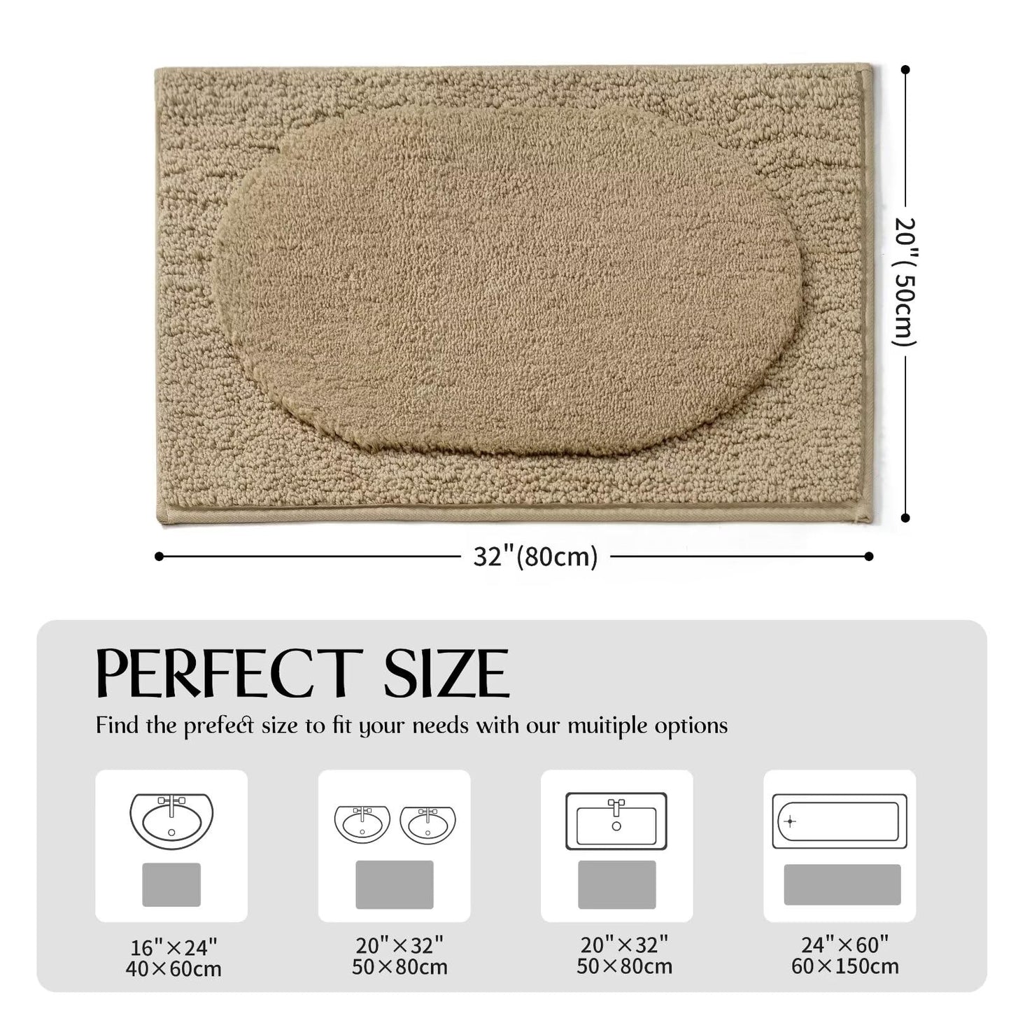 DEXDE Bathroom Rugs Non-Slip Mat for Bathroom Floor Shower,24x16 Beige | Thick Soft Absorbent Bath Mat, Quick Dry Microfiber Rug, Machine Washable Shower Floor Bathroom Mat Home Decor Accessories BST220