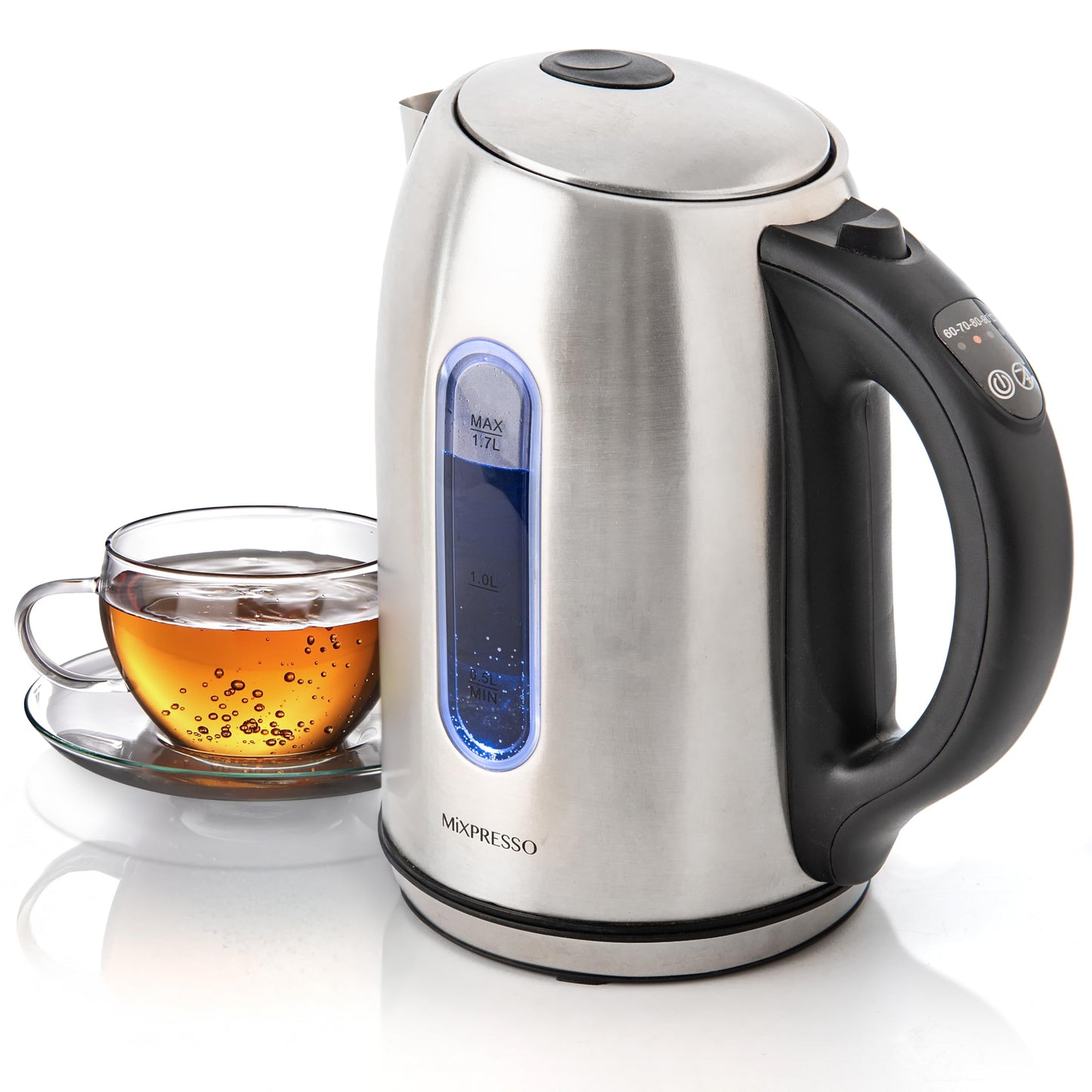 Mixpresso Electric Kettle Temperature Control, Hot Water Kettle Electric, Cordless 1 Liter Capacity, Keep Warm & LED Indicator, Auto-Shutoff, Boil-Dry Protection, Stainless Steel Electric Kettle BST220