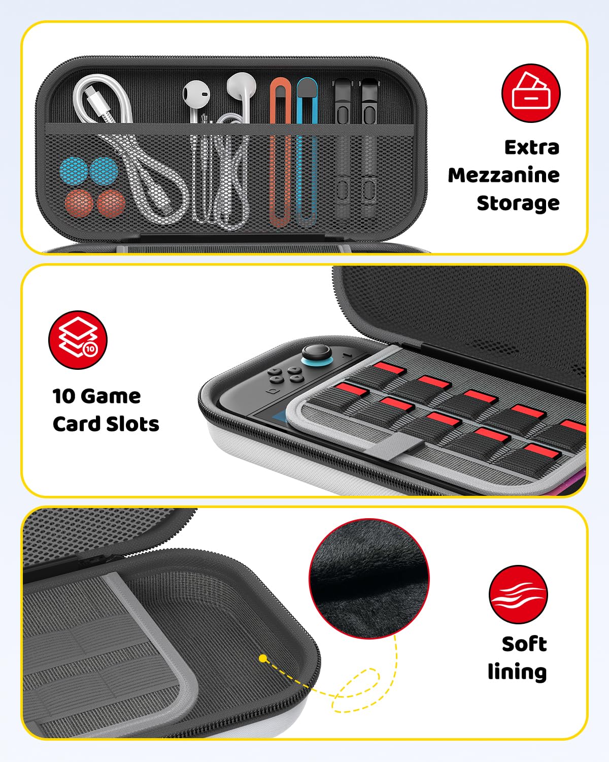 Klipdasse Switch 2 Carry Case for Nintendo Switch 2/1/OLED, Hard Shell with Soft Lining, 10 Game Card Slots, Silicone Handle, for Switch 2 Slim Case 2025 (Blue) WN420