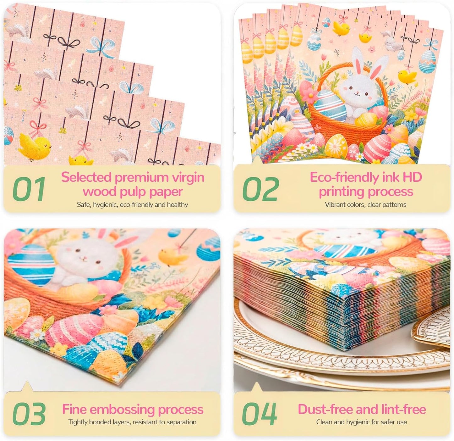 40 Pack Disposable Paper Napkins,Soft Absorbent Biodegradable Cocktail Napkin, Floral Egg Decorative for Spring Celebrations Picnic Kids Birthday BST326H