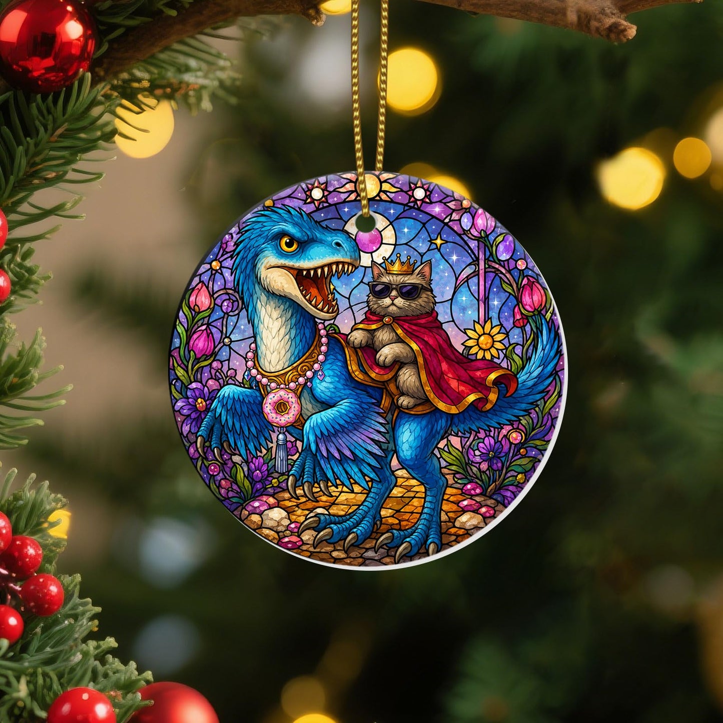 Stained Glass Snowy Owl Ornament – Artistic Ceramic Christmas Decoration for Bird Lovers, Holiday Keepsake Gift 2025 WN420