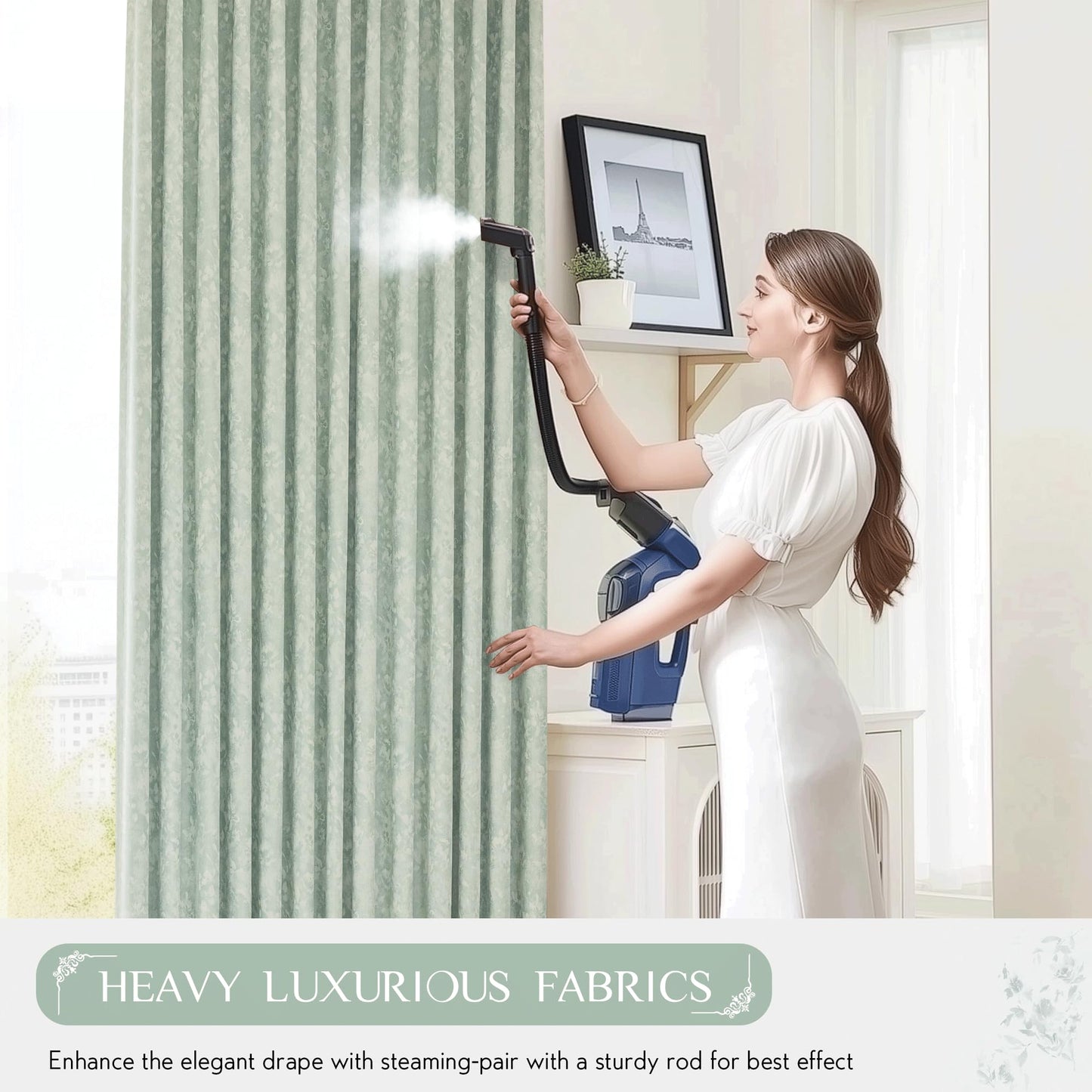 Beauoop Green Floral Jacquard Blackout Curtains 90 Inches Long 2 Panels for Bedroom Living Room Sage Flower Chenille Room Darkening Thermal Insulated Soundproof Grommet Window Treatments Drapes, 52x90 BST220