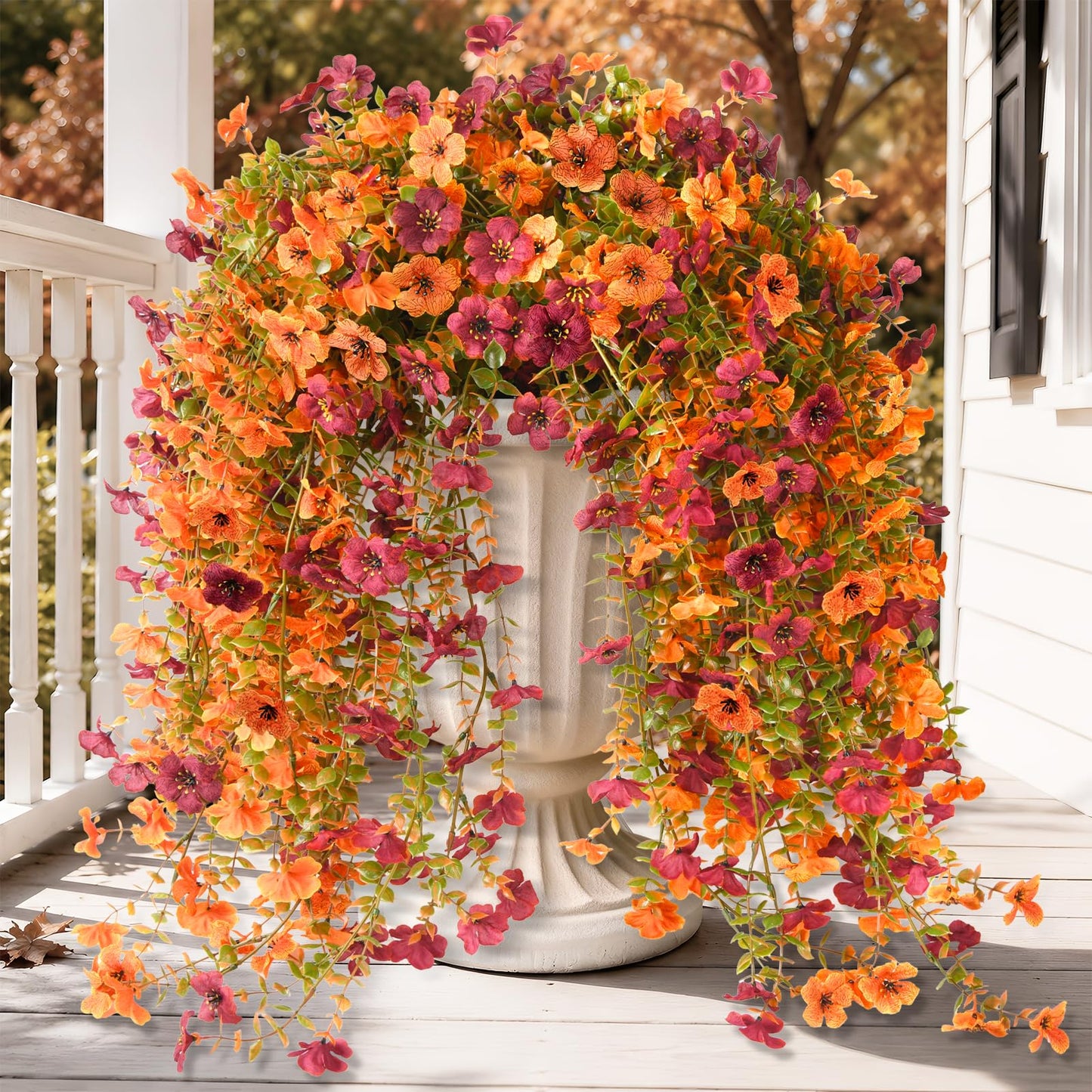 Artificial Hanging Flowers for Outdoor, 2PCS Fake Flowers Faux Silk Daisy with Eucalyptus Leaves, UV Resistant Aritificial Flowers for Spring Home Patio Yard Porch Decor (Light Purple Red) BST202