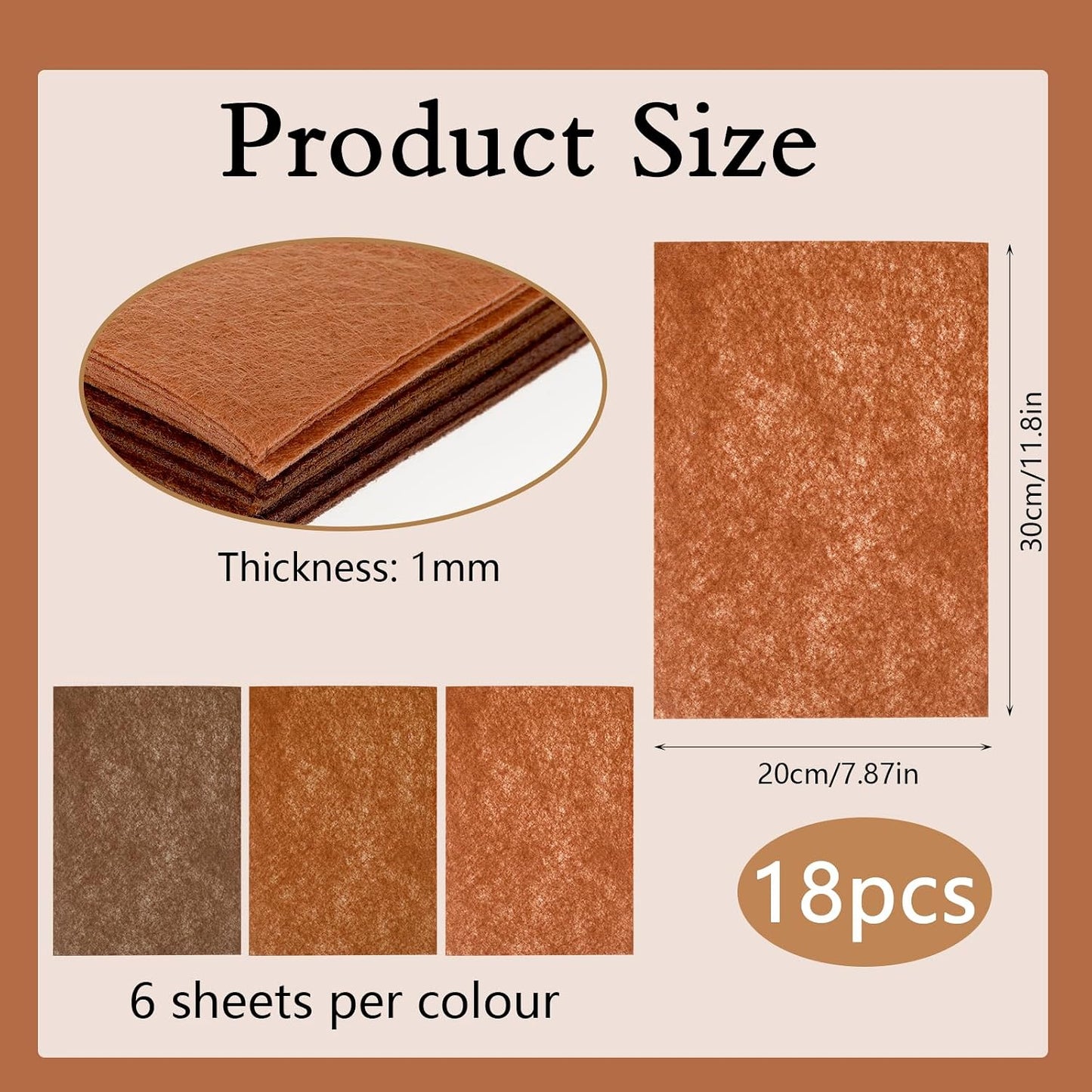 Brown Felt Sheets 18 Pcs Felt Fabric Sheets Brown Felt Soft Felt Sheets Felt Fabric for Crafts DIY Craft Sewing Patchwork Art Projects 3 Colors 11.81 x 7.87 Inch WN420