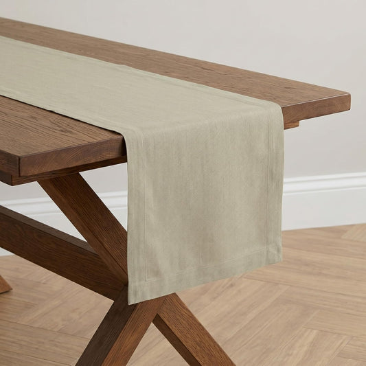 Solino Home 100% Linen Dining Table Runner Khaki Woven, Fete 14 x 72 in | Table Runners for dining, console and side tables | neatly mitered corners | Vintage Khaki | Pure Linen | OEKO-TEX Certified BST326SOLH