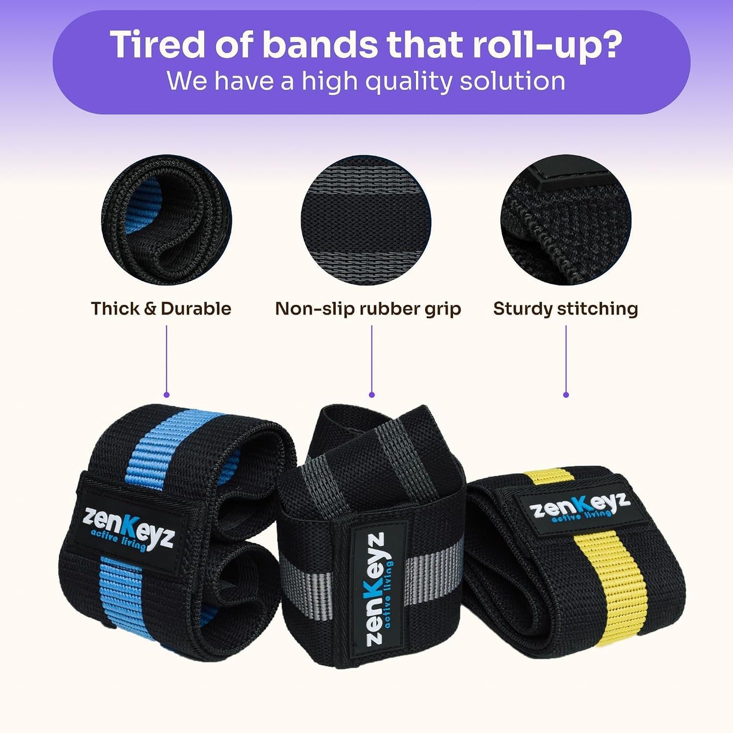 Resistance Fabric Booty Bands- 3 Working Out Hip Stretch Bands for Legs, Butt, Glutes- Exercise Loop Band for Workout, Stretching, Warm-Up, Strength Training, Squats, Build Glute & Muscle, Women & Men WN420