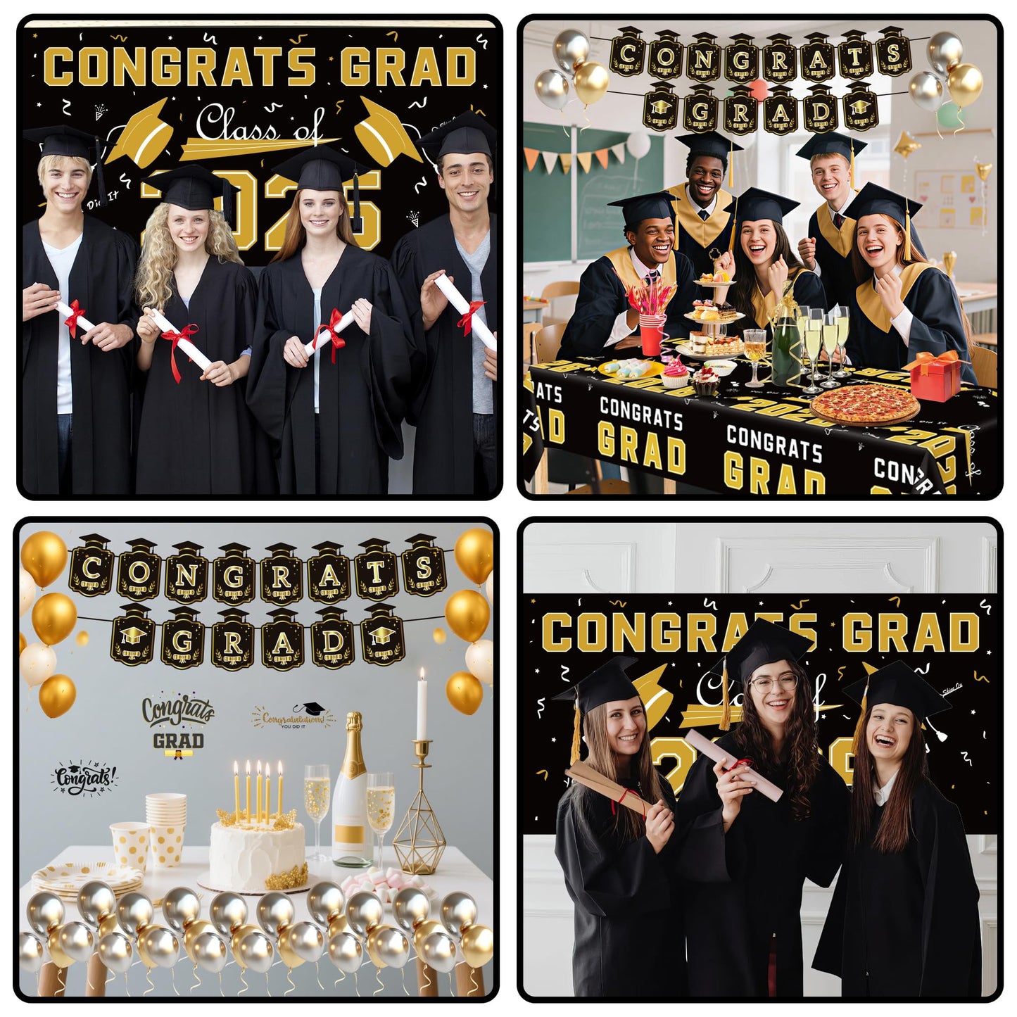Graduation Decorations 2026 2027 - Red Congrats Grad Banner Backdrop Tablecloth Set - Graduation Decorations Class of 2026 | Graduation Party Favors Supplies WN420