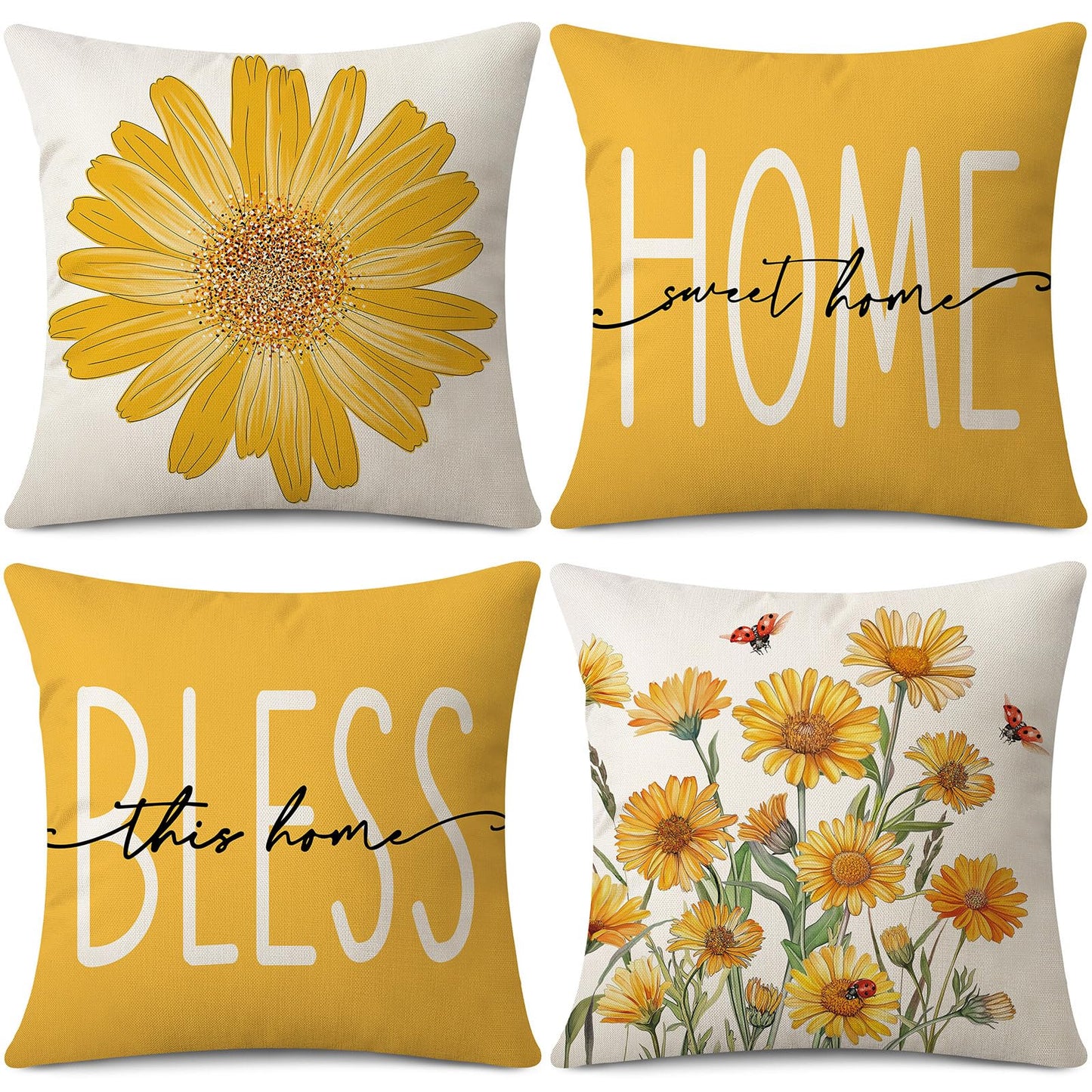 Spring Easter Pillow Covers 18x18 Set of 2 Rabbit Bunny Carrot Truck Spring Flowers Decorative Throw Pillow Covers for Home Office Sofa Bed Couch BST326L