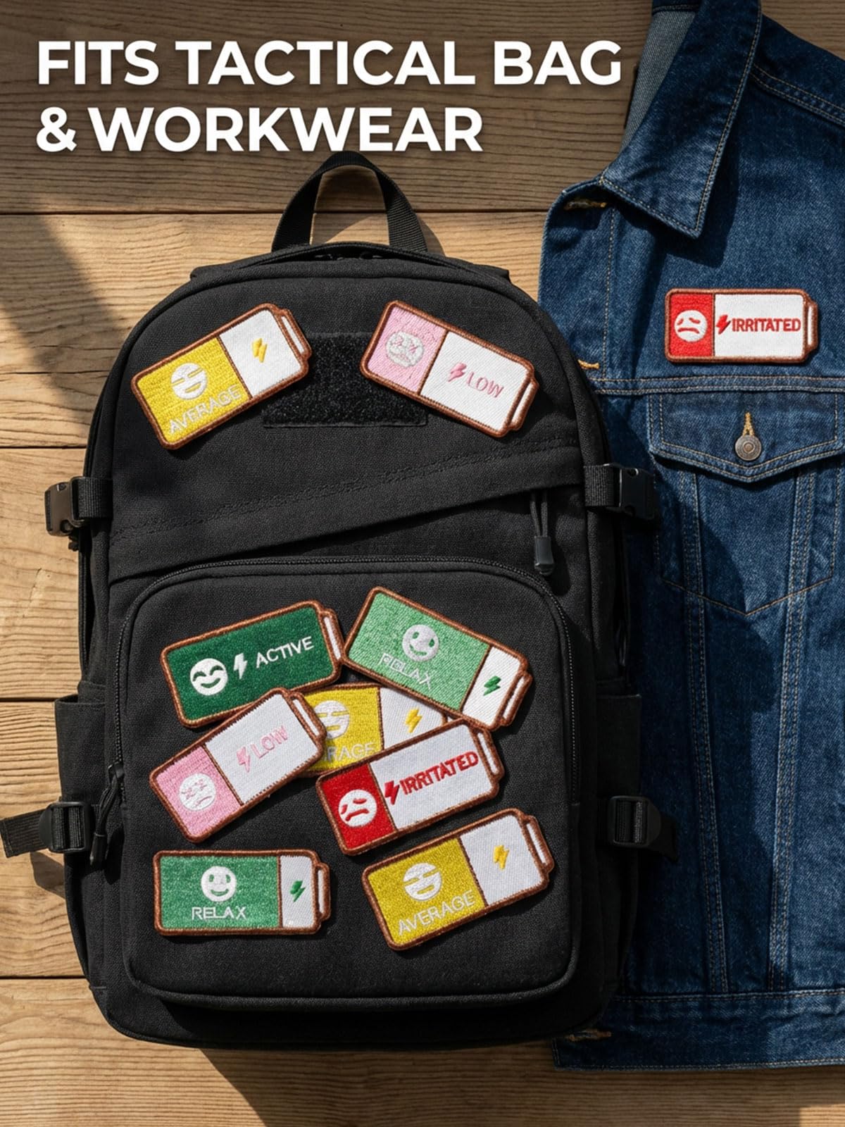 Emotion Battery Sew-on Patch Set, Embroidery Mood Patches for Jackets, Backpacks, Caps & DIY Crafts, Tactical Gear & Workwear Decor, Funny Gift for Friends & Family (5) BST202