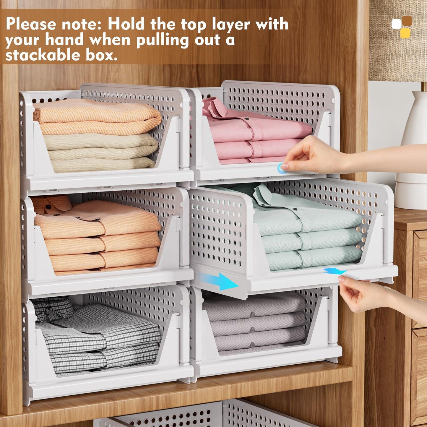 SNSLXH 5 Pack Stackable Closet Storage Basket, Multifunctional & Foldable Closet Organizer N28