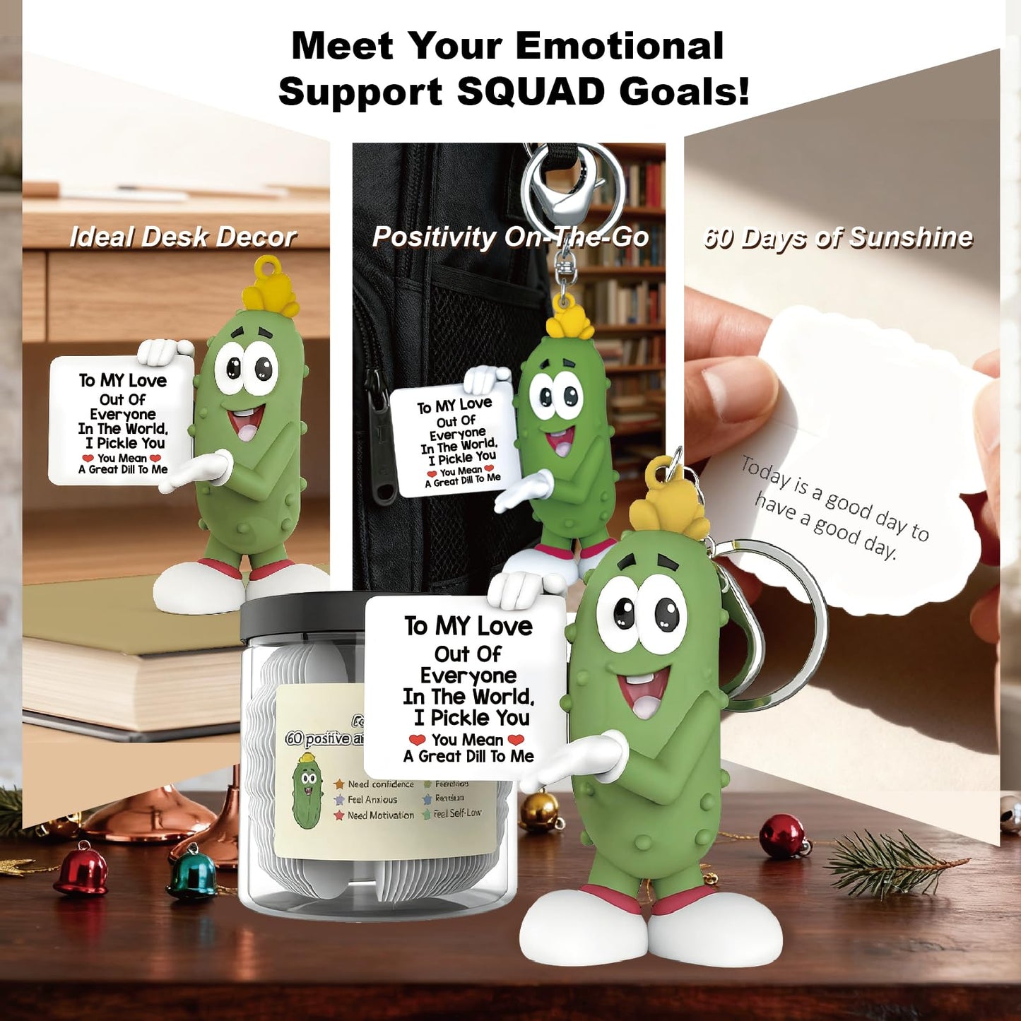 Positive Pickle with 60 Positive Affirmations Cards Set, Dad Gifts from Daughter Son, Best Dad Ever Gifts Thank You Daddy Gift Funny Pickle Plush BST202