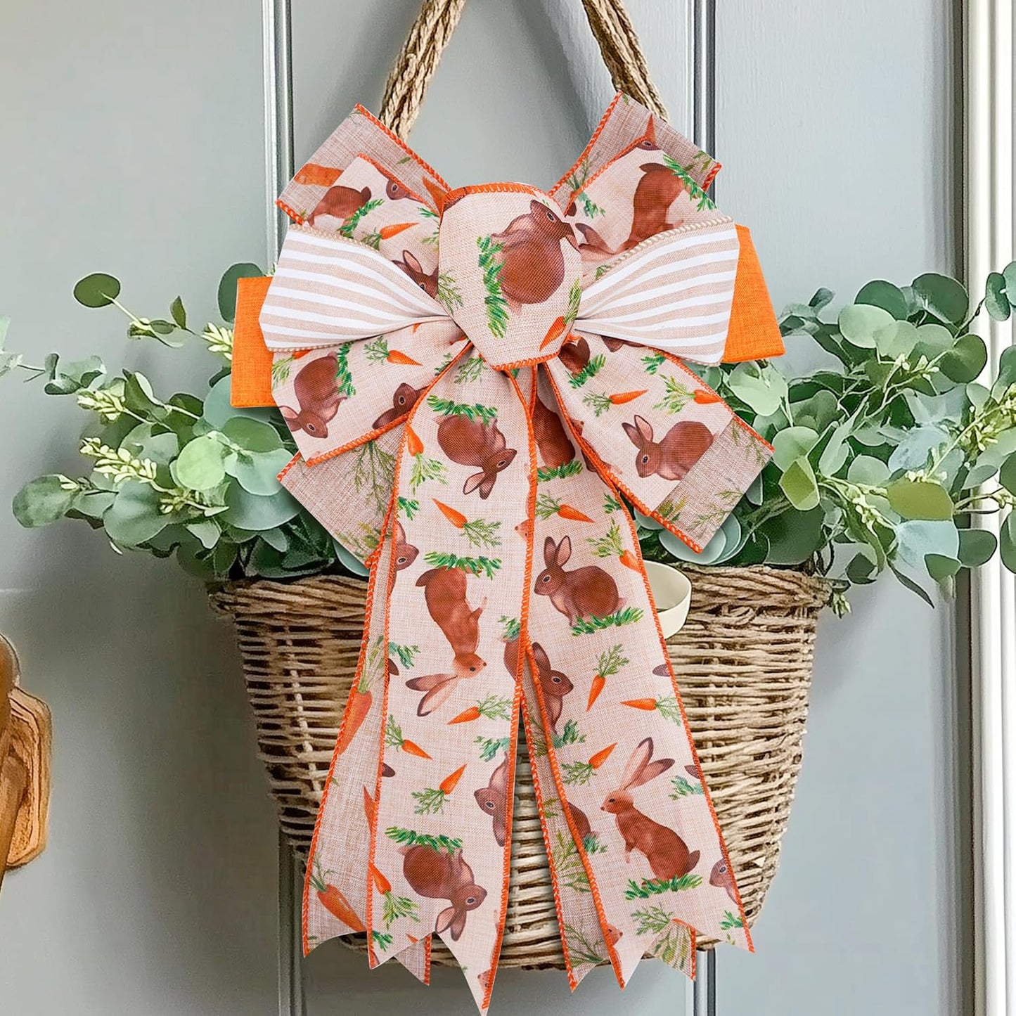 LaRibbons Easter Ribbon Wired 4 Rolls 2.5 Inch x 24 Yards TTL, Orange Carrot Bunny Ribbons for Baskets, Striped Wide Easter Ribbon for Crafts Spring Wreath Gift Wrapping Bow Decoration BST326H