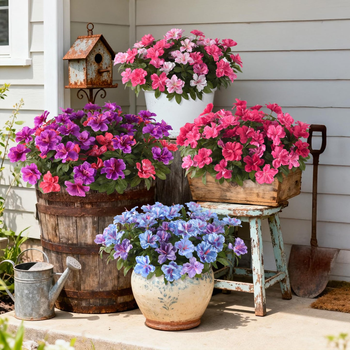 Hommyea Artificial Fake Flowers for Outdoor, 8 Bundles Faux Plants Silk Flowers Spring Decoration UV Resistant No Fade Plastic Flowers for Outside Planters Home Porch Patio Yard Garden Decor WN420