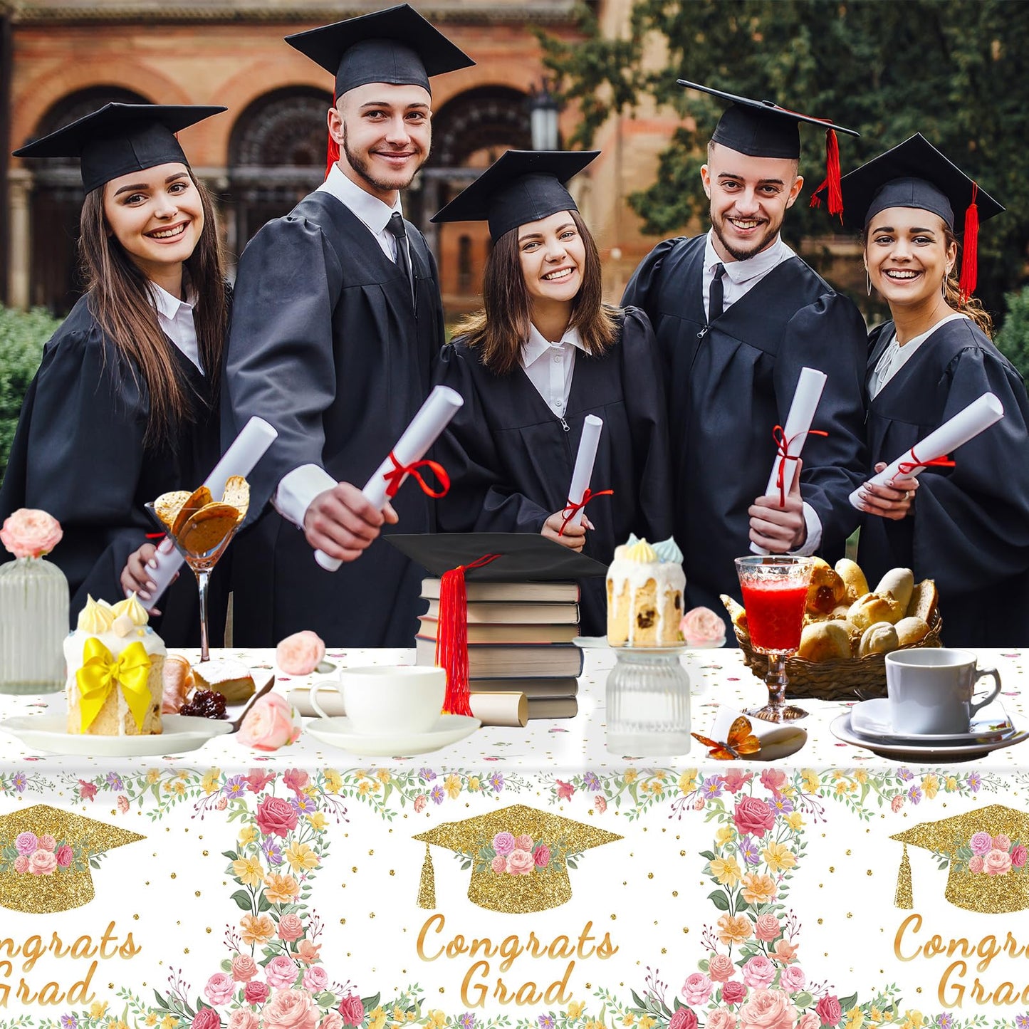 3PCS Mastered It Graduation Tablecloth Black Gold Congrats Grad Table Cover Plastic Master's Graduation Party Supplies for Class of 2026 Master College Disposable Decorations WN420