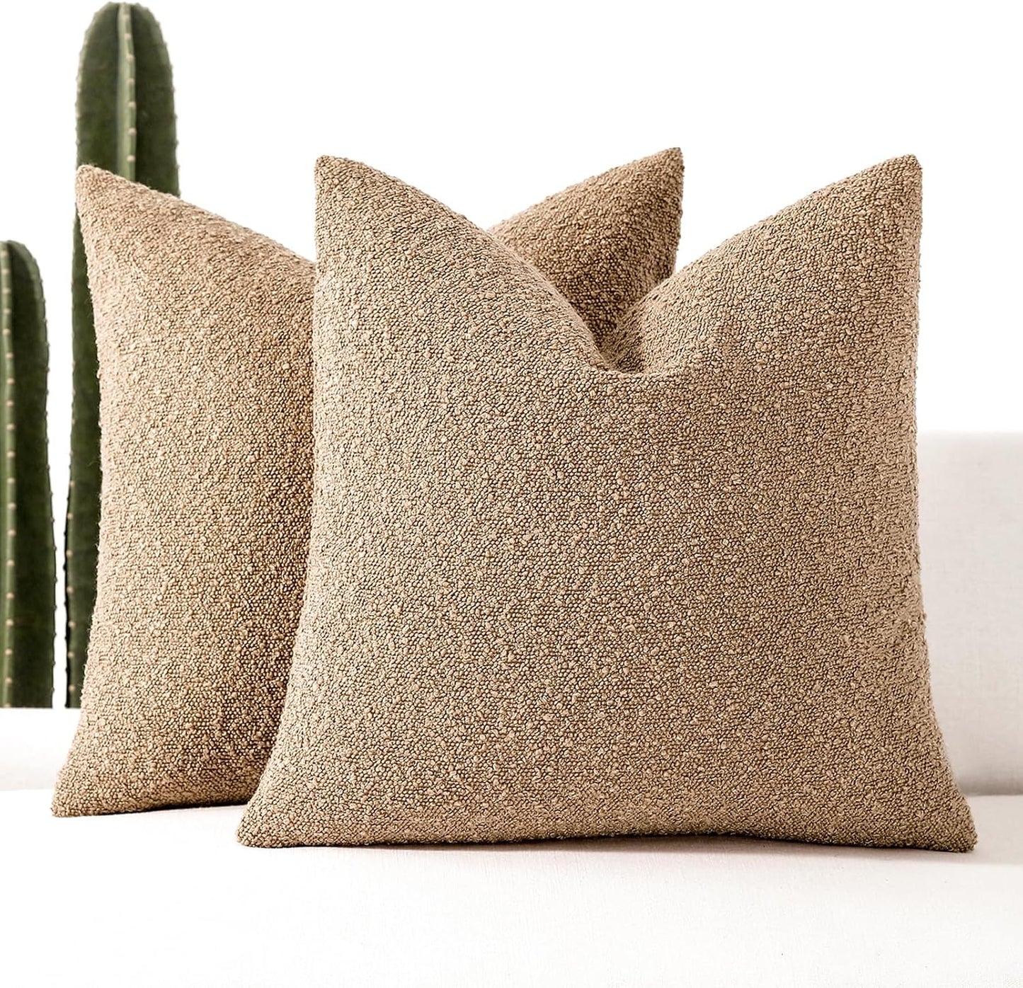 18x18 Boucle Throw Pillow Covers, Set of 2, Camel BST202