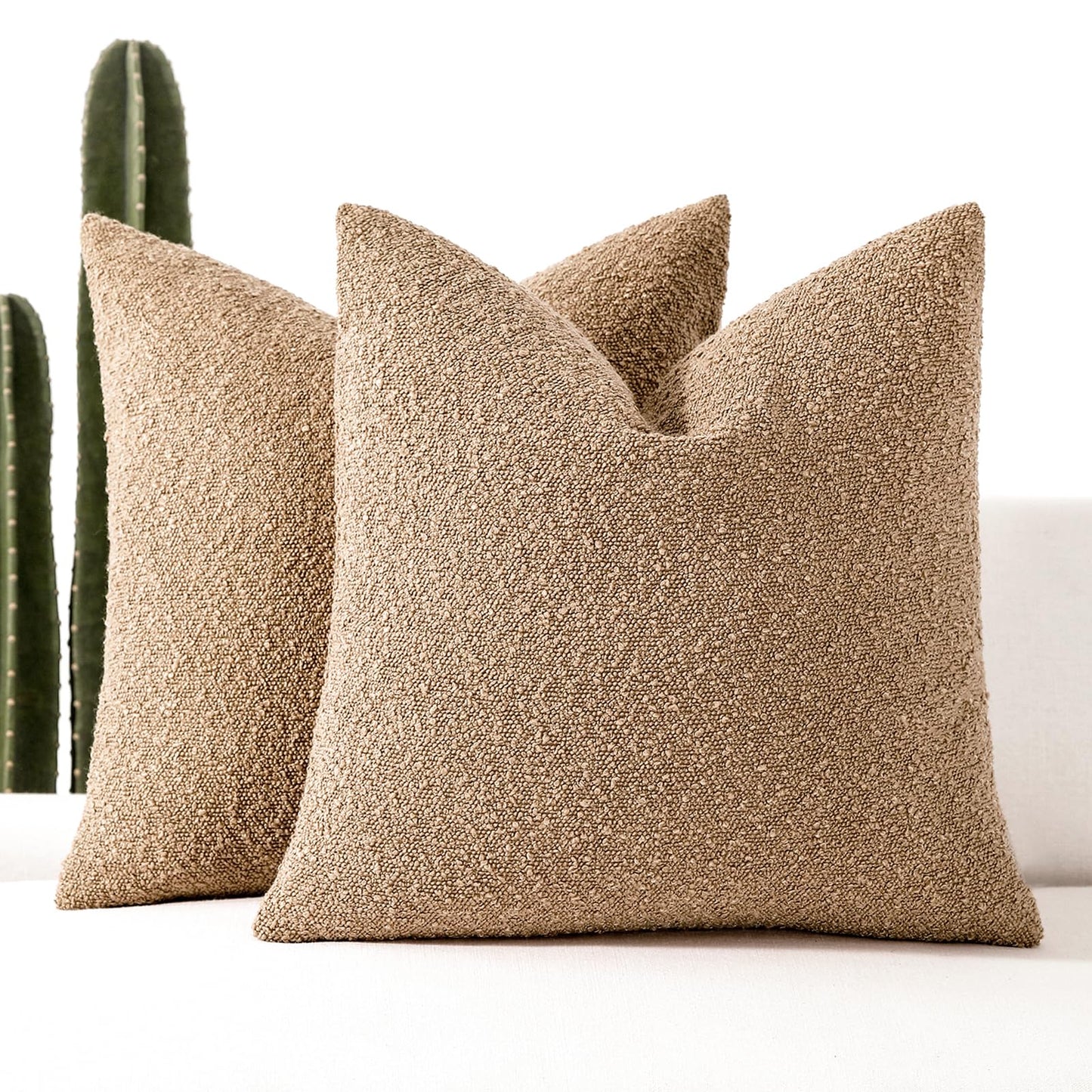 18x18 Boucle Throw Pillow Covers, Set of 2, Camel BST202