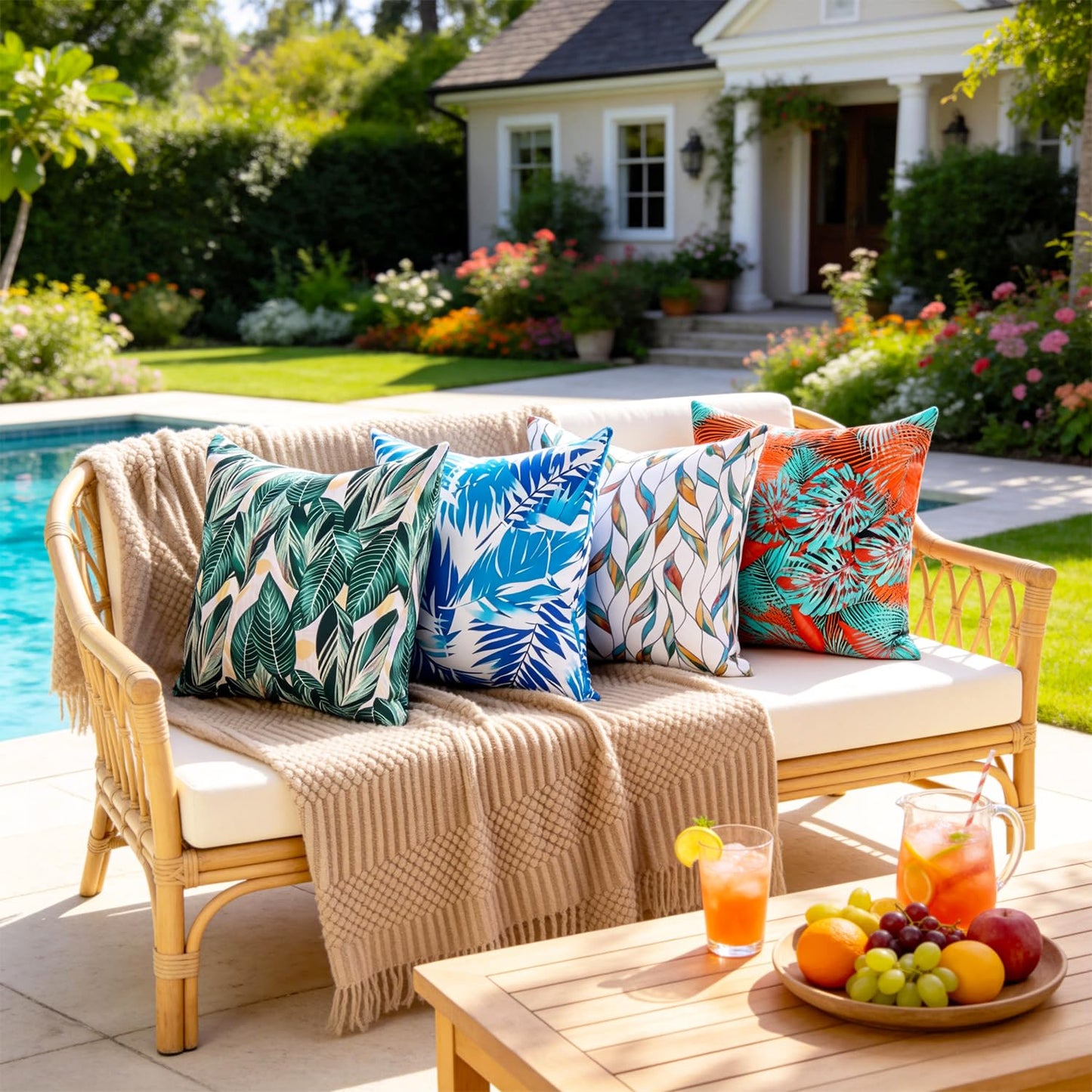 Outdoor Waterproof Pillow Covers Summer Decorative Throw Pillow Covers Tropical Leaf Couch Covers 20x20 Set of 2 Square Outdoor Floral Cushion Cases for Patio Furniture Garden Tent Balcony Bench BST220