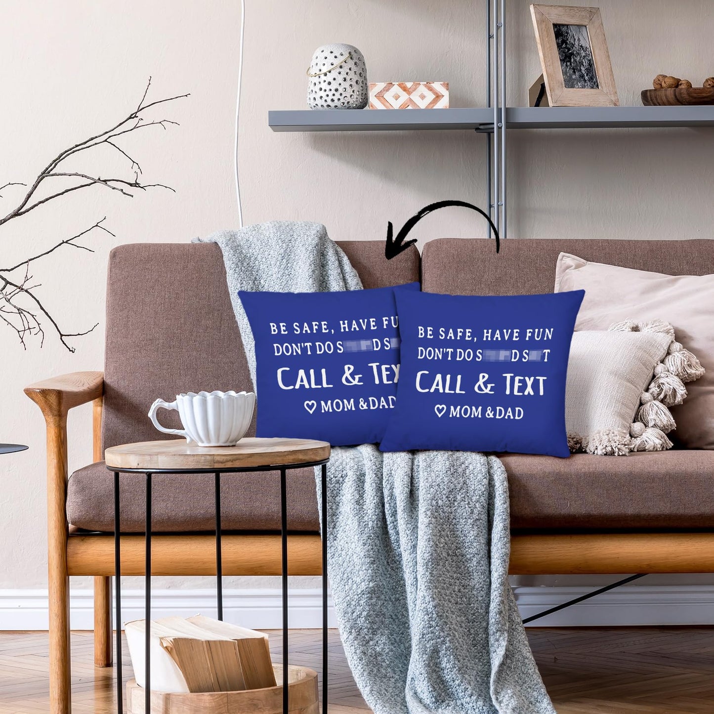 Mingnei Have Fun Be Safe Don't Throw Pillow Covers College Dorm Cushion Cover, Funny Call Text Mom Dad Home Sofa Living Room Bed Decorative Pillow Cases 18 x 18 Pillowcase (Grey) WN420