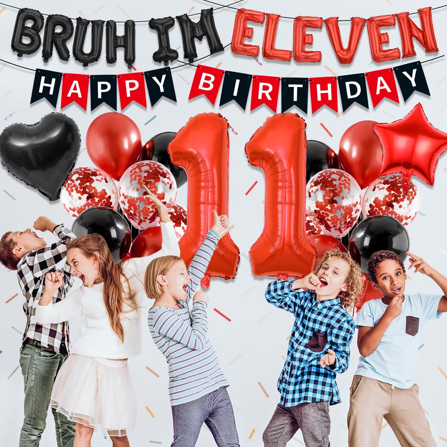 9th Birthday Decorations Boys Kit - 27 Pcs Red and Black Bruh Im Nine Balloon Banners Happy Birthday Fishtail Flags Number 9 Balloon Star Heart Balloons Set for 9 Year Old Party Decoration Supplies BST202