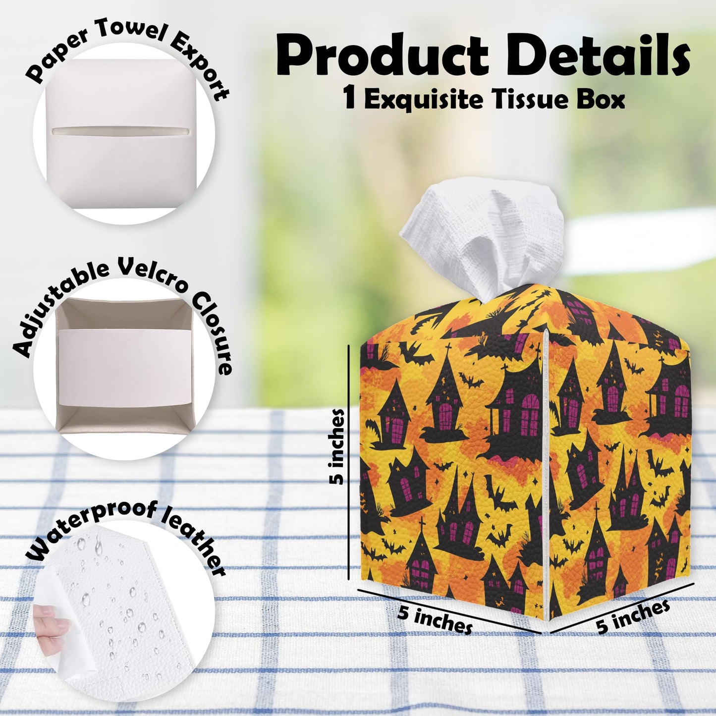 Spooky Tissue Box Cover Square - Ghosts & Bats Tissue Box Holder - Halloween Pumpkin Facial Paper Organizer Dispenser for Home Car Bathroom Office Bedroom Desk Tabletop Supplies & Decor - A11 BST220