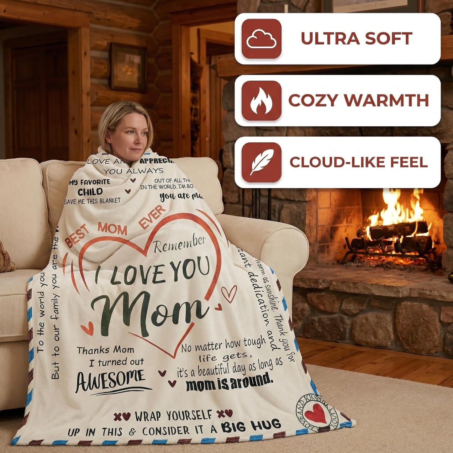 Mothers Day Gifts - Super Soft Warm Personalized Throw Blanket, Mothers Day Blanket, Mother's Day, Anniversary and Birthday Gifts for Mom from Daughter Son (60x80) BST202