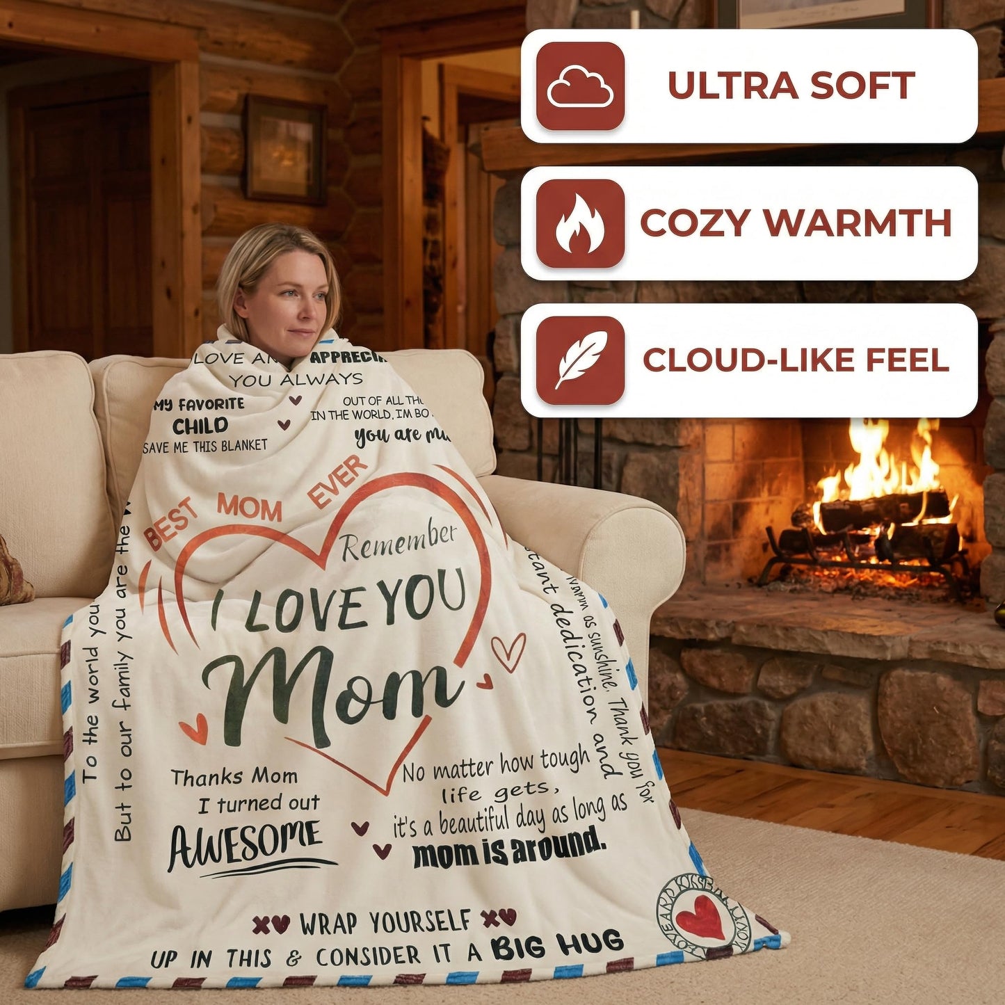 Mothers Day Gifts - Super Soft Warm Personalized Throw Blanket, Mothers Day Blanket, Mother's Day, Anniversary and Birthday Gifts for Mom from Daughter Son (60x80) BST202