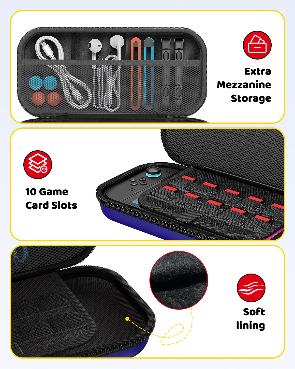 Klipdasse Switch 2 Carry Case for Nintendo Switch 2/1/OLED, Hard Shell with Soft Lining, 10 Game Card Slots, Silicone Handle, for Switch 2 Slim Case 2025 (Blue) WN420