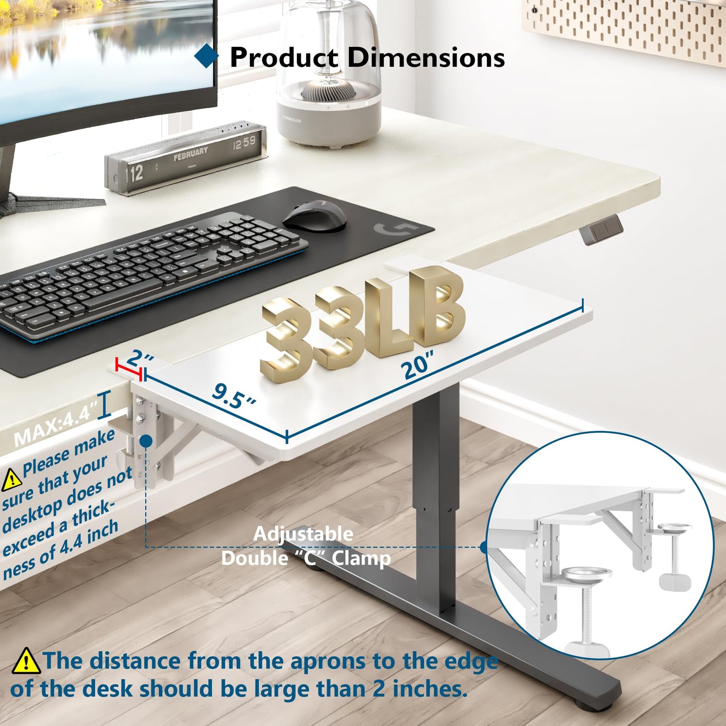BONTEC Ergonomic Desk Extender Tray, 9.5"x9.1" Wrist Rest Shelf | 90°Foldable Elbow Support, Table Mount Arm, Clamp on Computer Arm Rest for Desk, Office & Home Use,Durable Easy to Install BST202