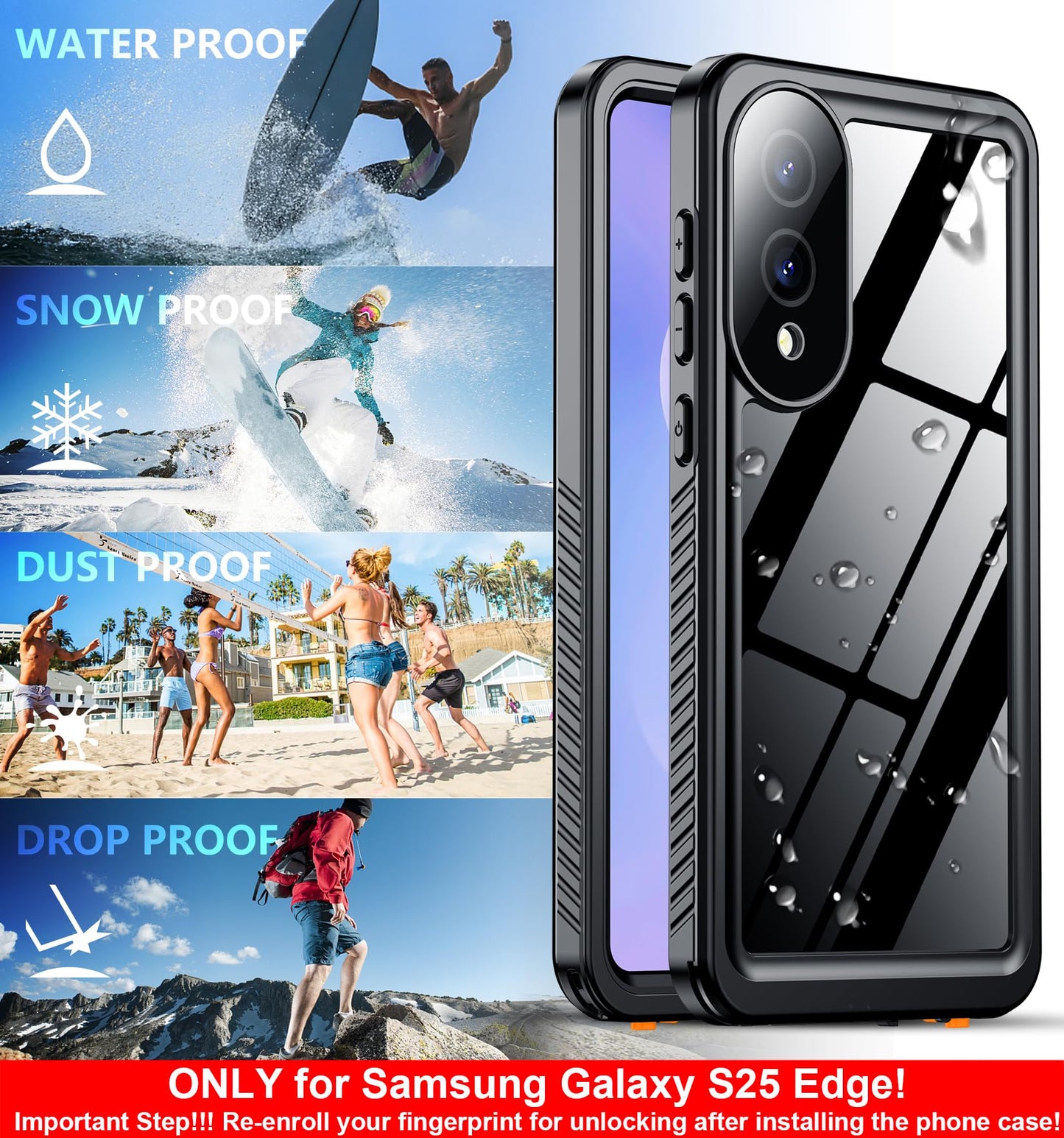 SPIDERCASE Designed for Samsung Galaxy S23 Case Waterproof,Built-in Screen & Camera Lens Protector[IP68 Underwater][Military Grade Shockproof] Full Body Protection Phone Case, Black/Clear WN420