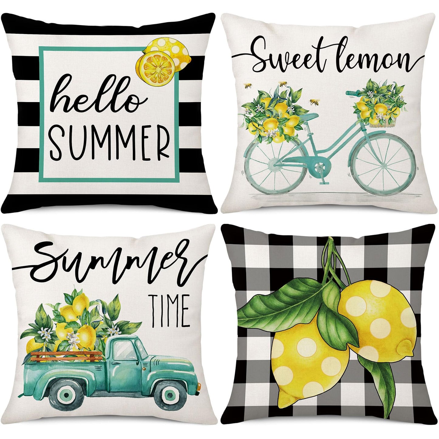 Spring Easter Pillow Covers 18x18 Set of 2 Rabbit Bunny Carrot Truck Spring Flowers Decorative Throw Pillow Covers for Home Office Sofa Bed Couch BST326L