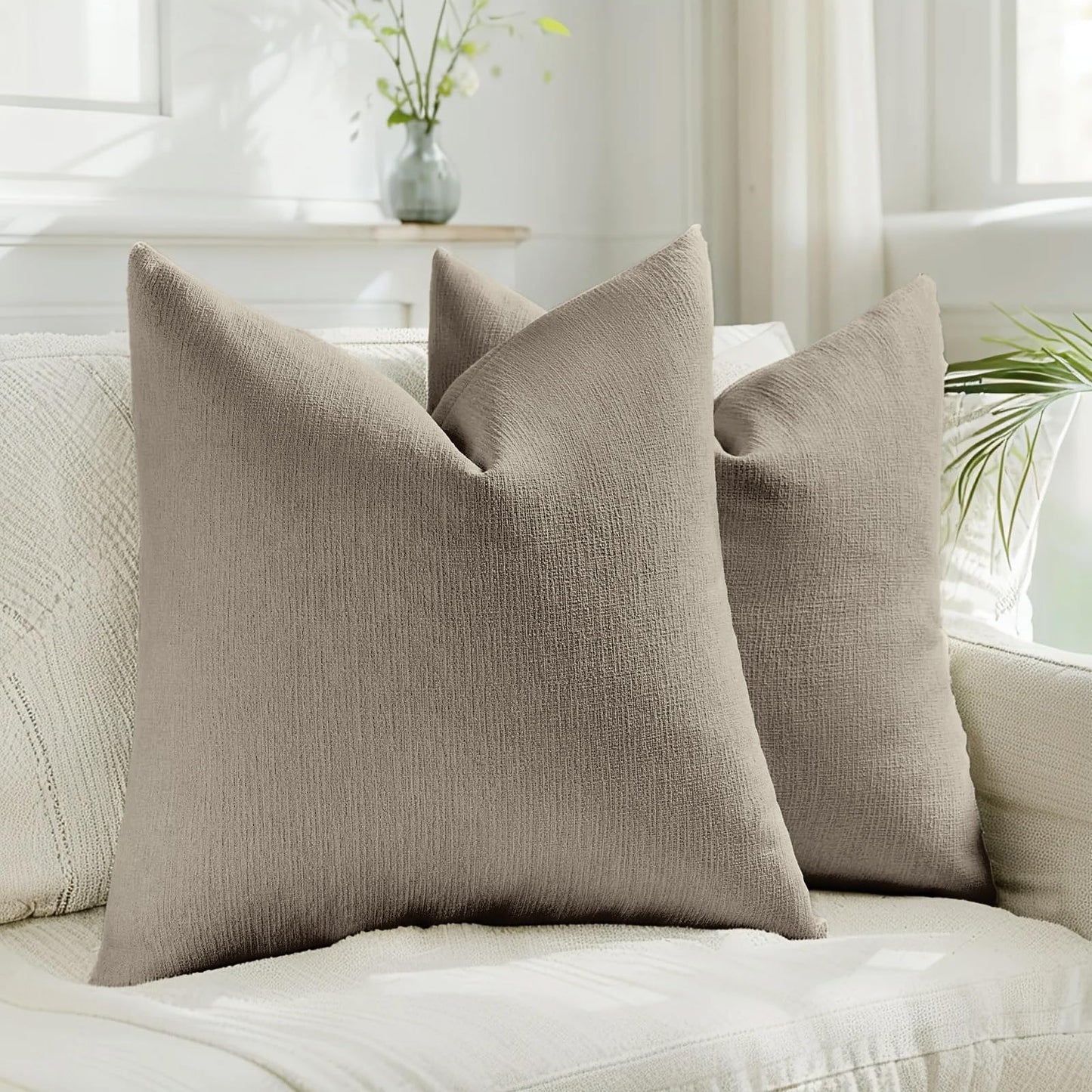 HAUSSY Pack of 2 Faux Linen Pillow Covers 26x26 Inch, Decorative Throw Pillows Soft Boho Neutral Cushion Covers Home Decor Modern Pillowcase for Couch Living Room Sofa Bed, Natural Linen (Covers Only) BST220