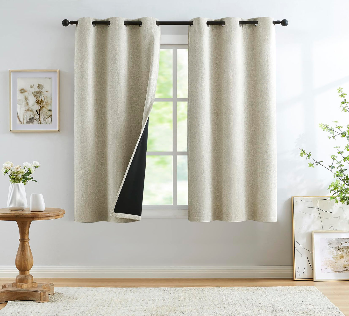 Grey Full Blackout Linen Curtains 84-inch-Long Thermal Insulated Noise Reducing Bedroom Drapes Rustic Farmhouse Triple Weave Window Treatment Set for Theatre, Nursery, 40"x84"x2, Grey BST202