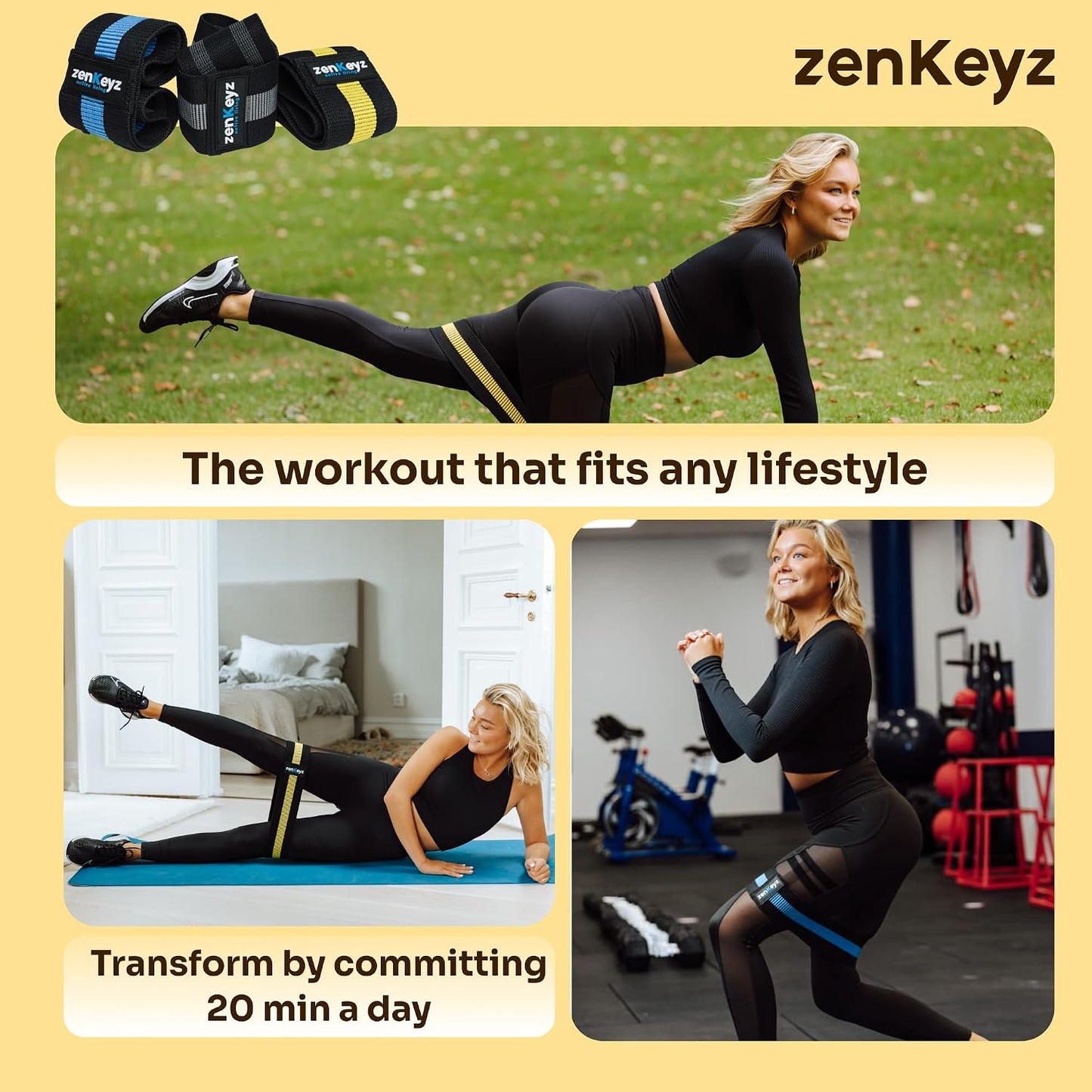 Resistance Fabric Booty Bands- 3 Working Out Hip Stretch Bands for Legs, Butt, Glutes- Exercise Loop Band for Workout, Stretching, Warm-Up, Strength Training, Squats, Build Glute & Muscle, Women & Men WN420