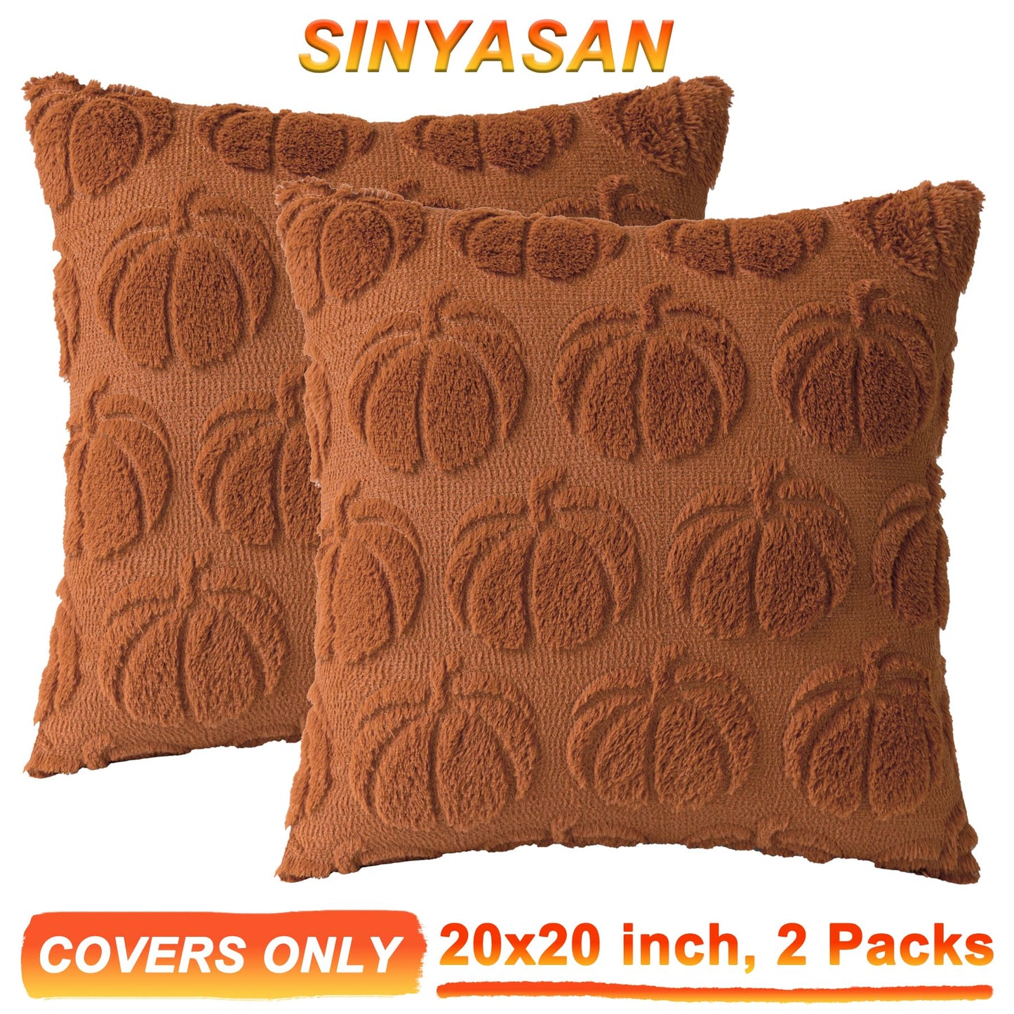 Cream White Fall Pumpkin Decorative Throw Pillow Covers Set of 2, 18x18 Inch Soft Plush 3D Embroidered Halloween Pillow Covers for Fall Decorations Farmhouse Cushion Covers for Thanksgiving BST220