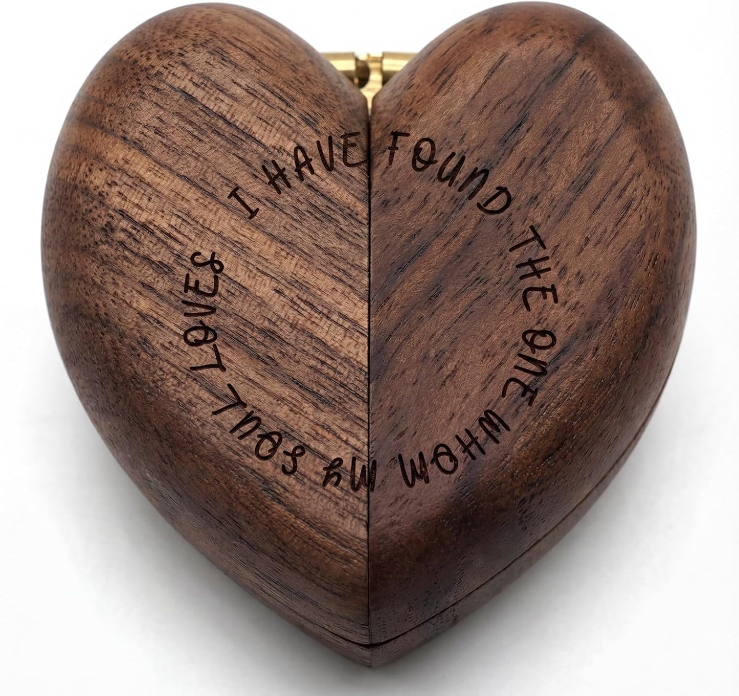 Wooden Heart Shaped Engagement Ring Box. Rich Walnut Finish. Laser Engraved Scripture Quote "I Have Found The One Whom My Soul Loves". BST326L