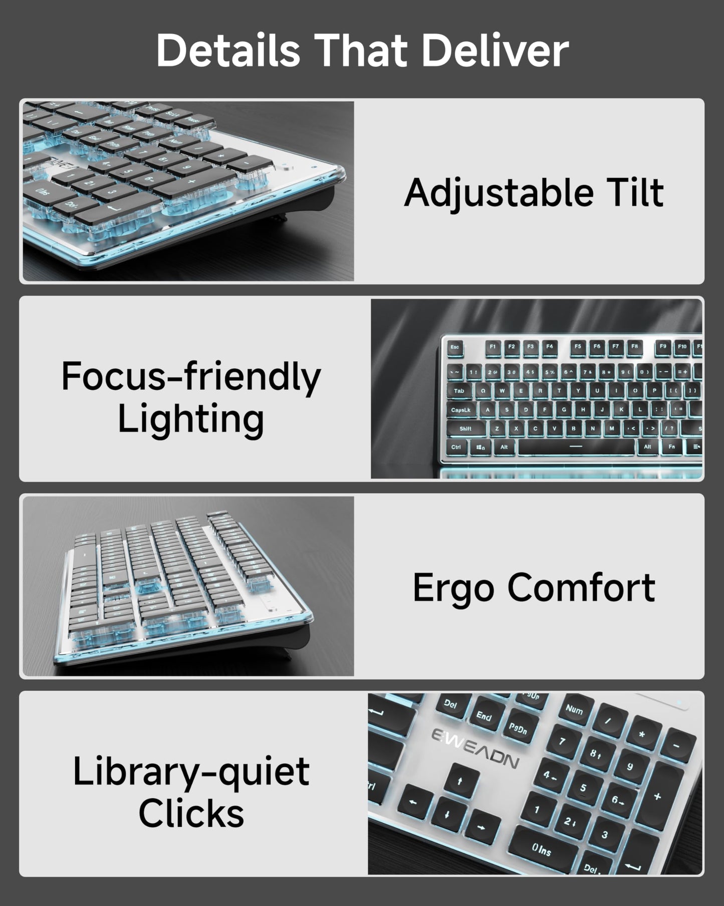 V3 Wireless Keyboard and Mouse with Single Backlit, Metal Panel, Bluetooth/2.4G Rechargeable Computer Keyboard and Mouse Combo Silent Lighted Full Size Cute Keyboards-White