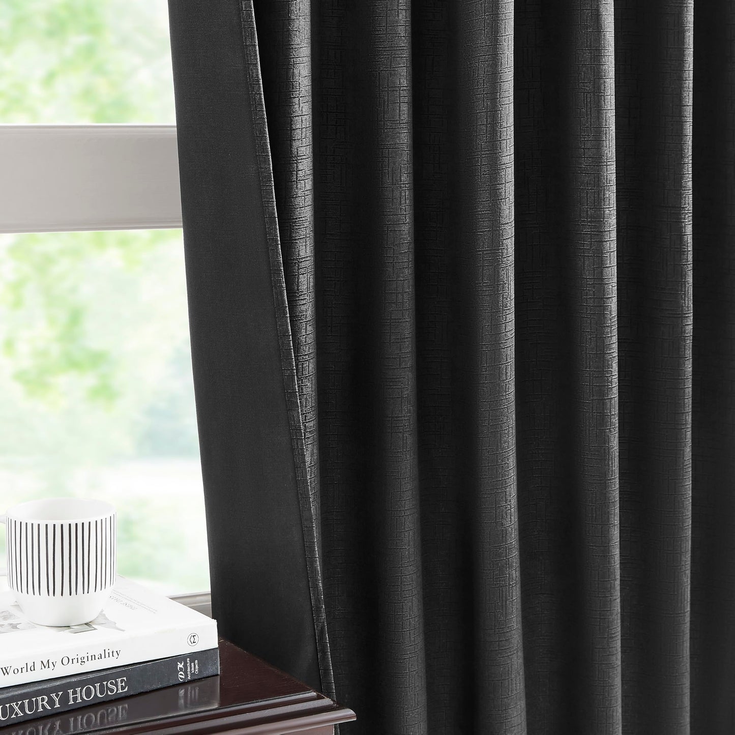 Bujasso Gray Jacquard Blackout Window Curtain Panels, 54" Wx84 Lx2 | Back Tab Rod Pocket with Magnetic Tiebacks,Thermal Insulated,85% Room Darkening Light Blocking Drapes for Bedroom Living Room BST326H