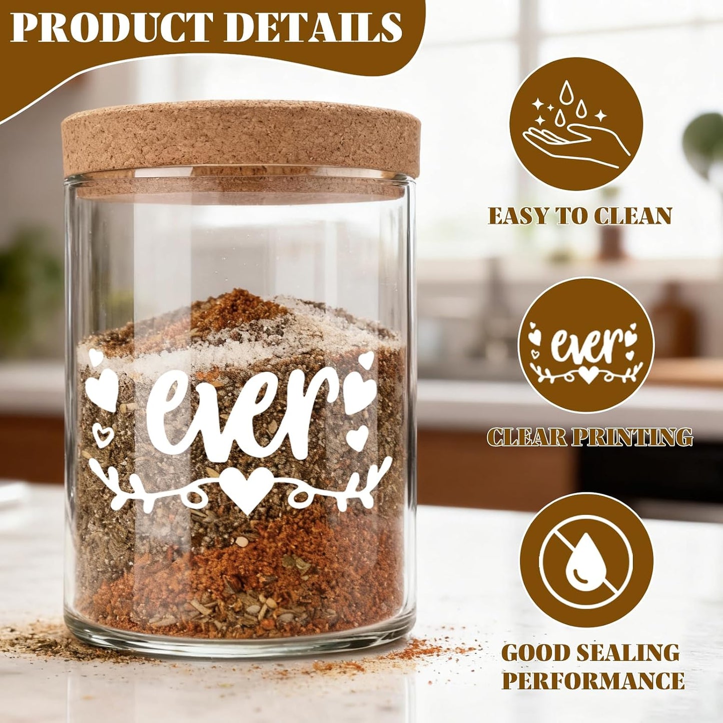 Best Mom Ever Glass Spice Jars Set with Cork Lids and Tray for women | 3-Piece Seasoning Storage Jars for Kitchen for Mom,ideal for Birthday Christmas End of Years present WN420