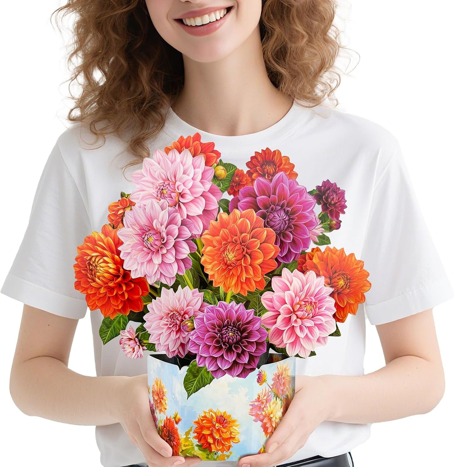 Pop Up Greeting Cards, Dahlia Paper Flower Bouquets | Birthday,Mother's Day, Thank You, Get Well, Anniversary,Include Note Card & Envelope WN420