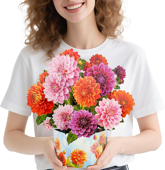 Pop Up Greeting Cards, Dahlia Paper Flower Bouquets | Birthday,Mother's Day, Thank You, Get Well, Anniversary,Include Note Card & Envelope WN420