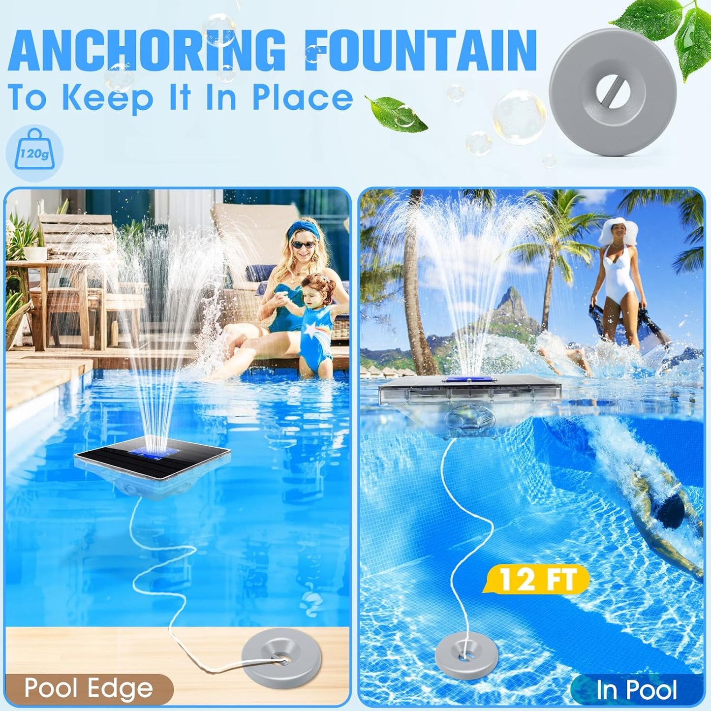Solar Pool Fountain with Light Show 82