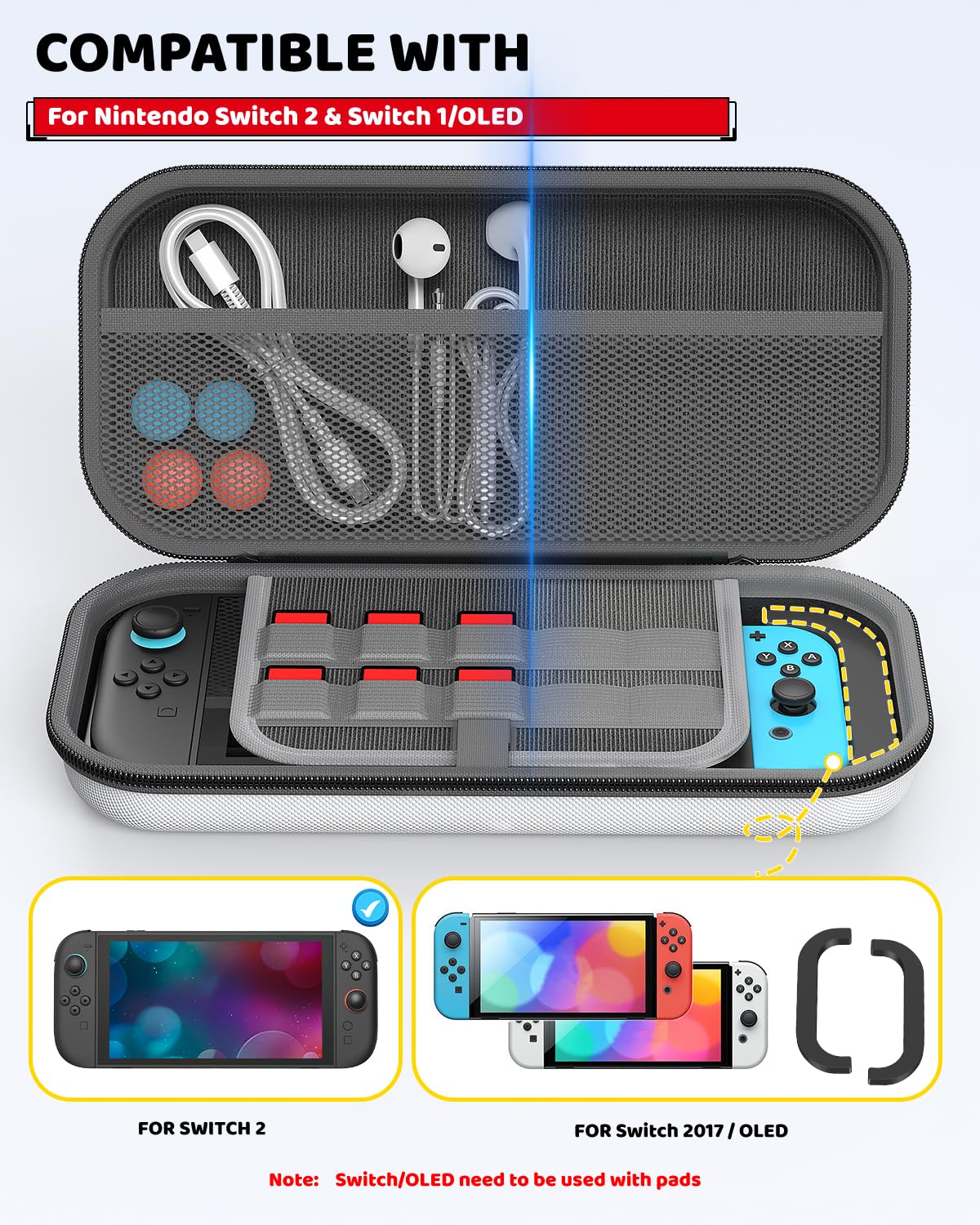 Klipdasse Switch 2 Carry Case for Nintendo Switch 2/1/OLED, Hard Shell with Soft Lining, 10 Game Card Slots, Silicone Handle, for Switch 2 Slim Case 2025 (Blue) WN420