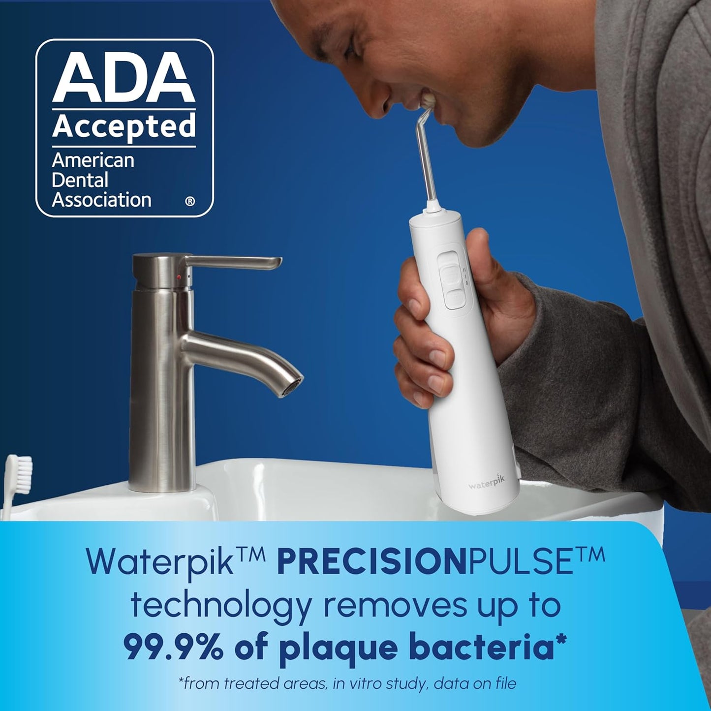 Waterpik Cordless Pulse 3100 Rechargeable Portable Water Flosser for Teeth, Gums, Braces Care and Travel with 2 Flossing Tips, Waterproof for Shower Use, ADA Accepted, WF-20 White, Amazon Exclusive DD1210