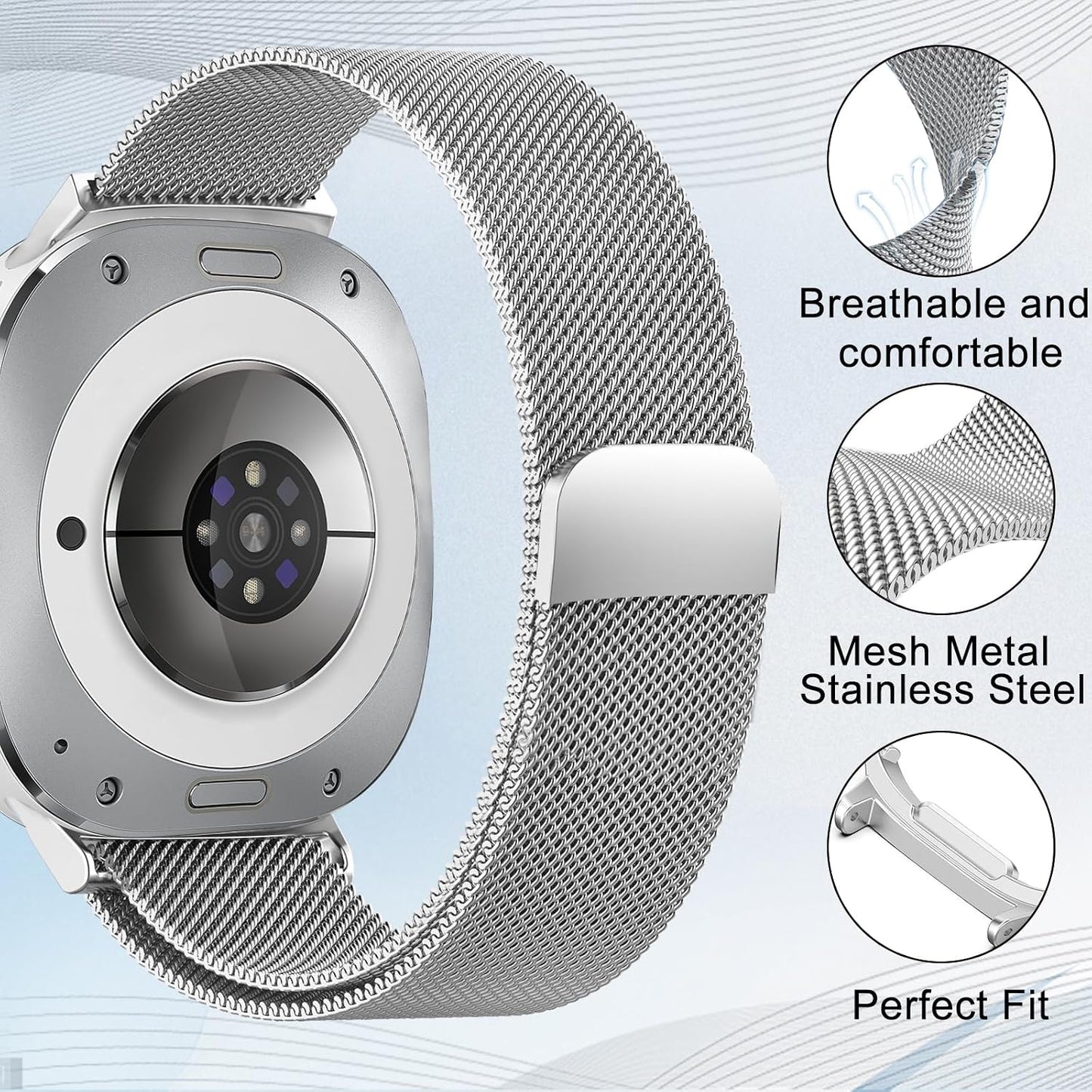 surundo Compatible with Galaxy Watch Ultra Bands 47mm(2024) for Women Men, Metal Mesh Milanese Loop Magnetic Clasp Adjustable Strap Replacement for Samsung Galaxy Watch 7 Ultra 47 mm, Silver WN420