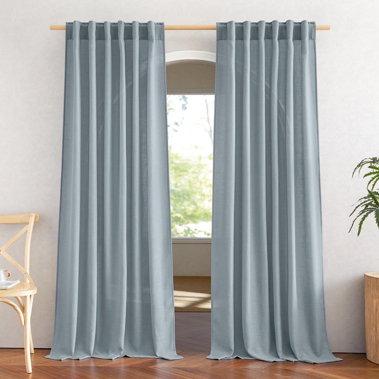 NICETOWN White Semi Sheer Kitchen Curtains 30 inch Length, Rod Pocket & Back Tab Faux Linen Blend Privacy with Light Filtering Window Drapes for Cafe, W34 x L30, 2 Panels BST220