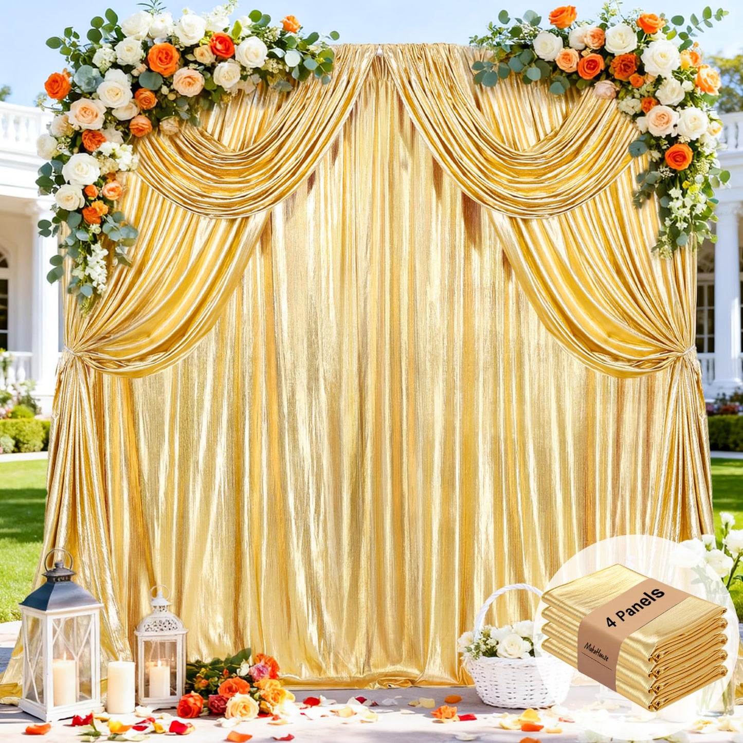 Gold Backdrop Curtains for Birthday Party: 4.8ftx8ft Sequin Background Baby Shower Curtain Drapes for Graduation Arch Backdrop WN420