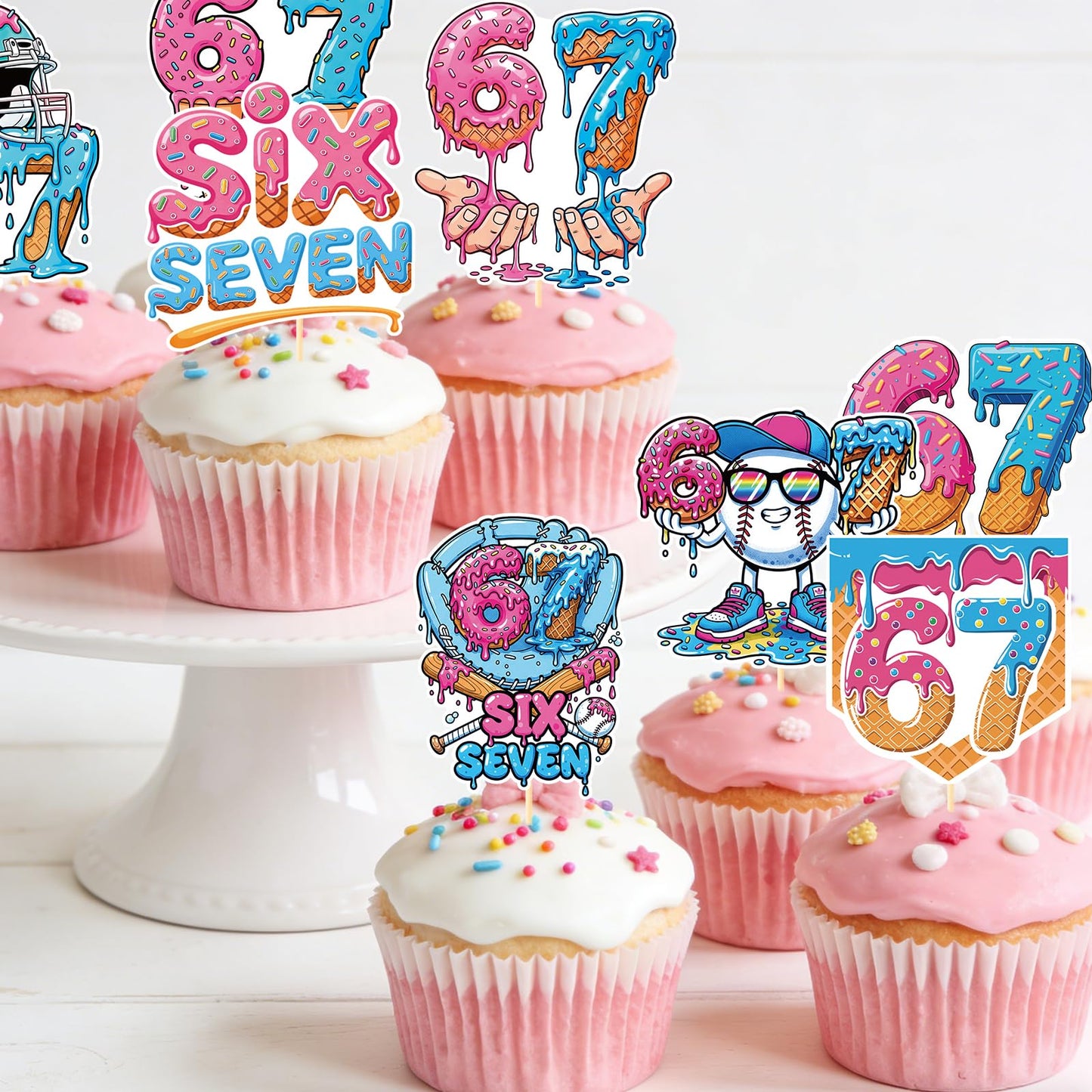 Baseball Birthday Party Decorotions - 24 PCS Ice Cream Drip Baseball Theme Cupcake Toppers, Boys Girls Sports Birthday Party Decorotions Supplies BST326L