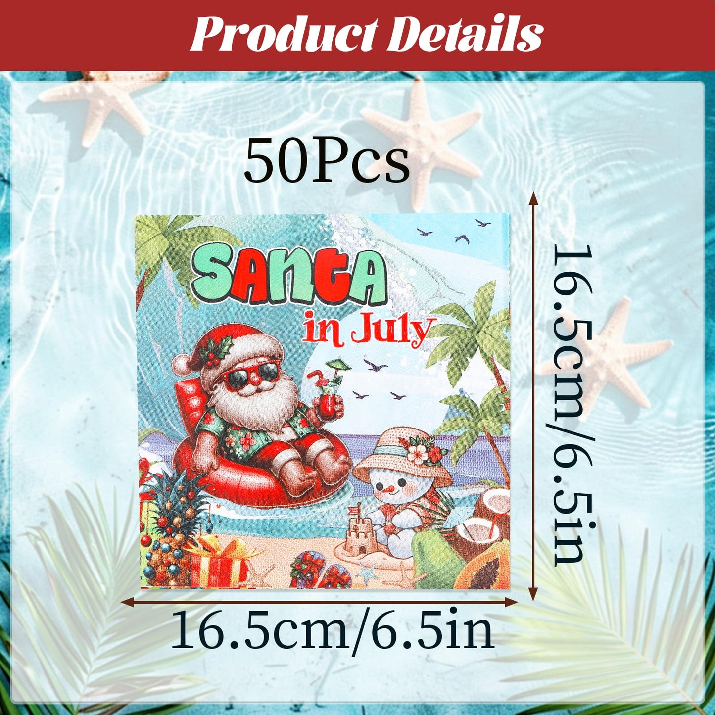Gameza July Christmas Party Decorations, 50PCS There's Some Hohoho's in July Disposable Paper Napkins Decoration, Summer Xmas Beach Napkins Decor Supplies BST220